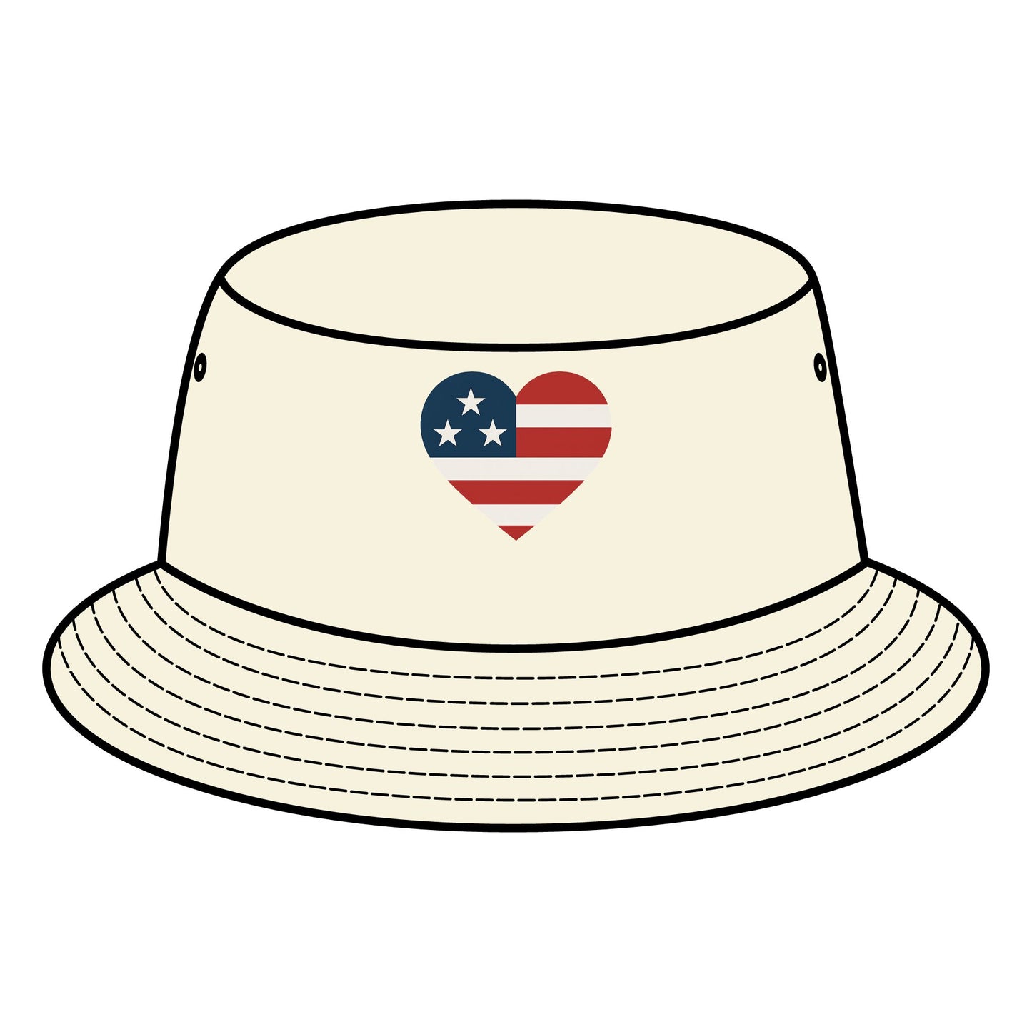 Patriotic Bucket Hat with Heart Design, Summer Accessory, Festival Hat, Gift for Him/Her, Fourth of July, Casual Wear