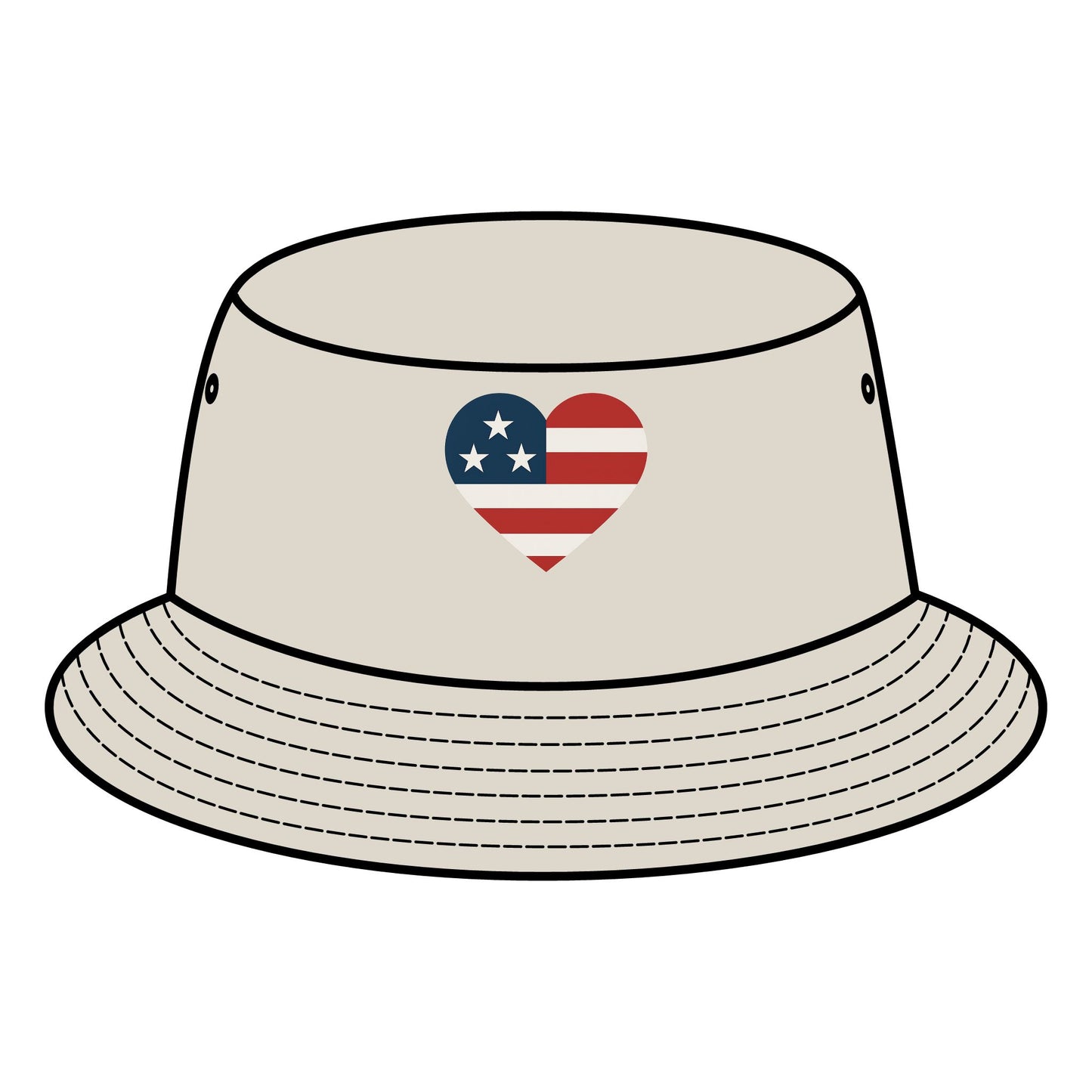 Patriotic Bucket Hat with Heart Design, Summer Accessory, Festival Hat, Gift for Him/Her, Fourth of July, Casual Wear