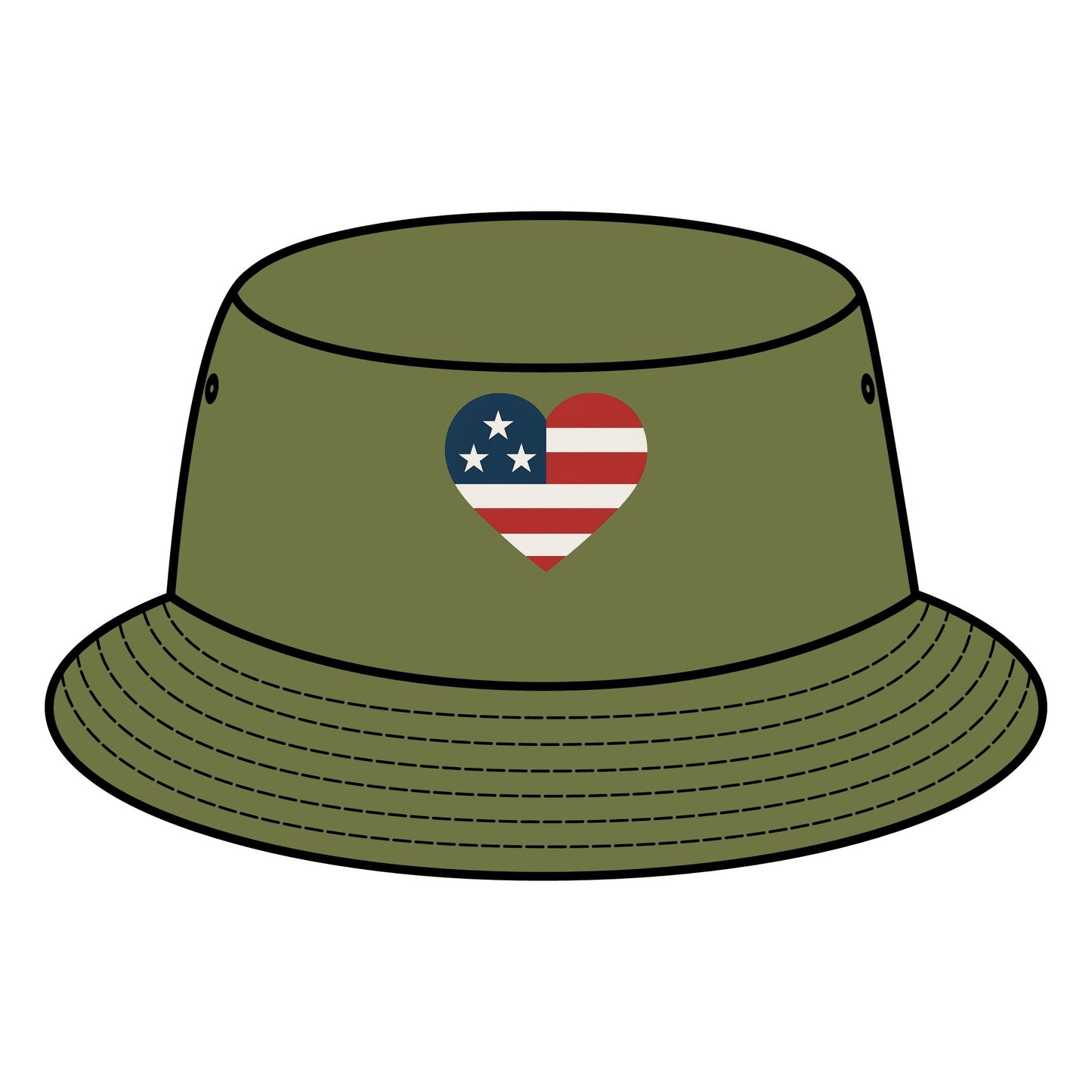 Patriotic Bucket Hat with Heart Design, Summer Accessory, Festival Hat, Gift for Him/Her, Fourth of July, Casual Wear