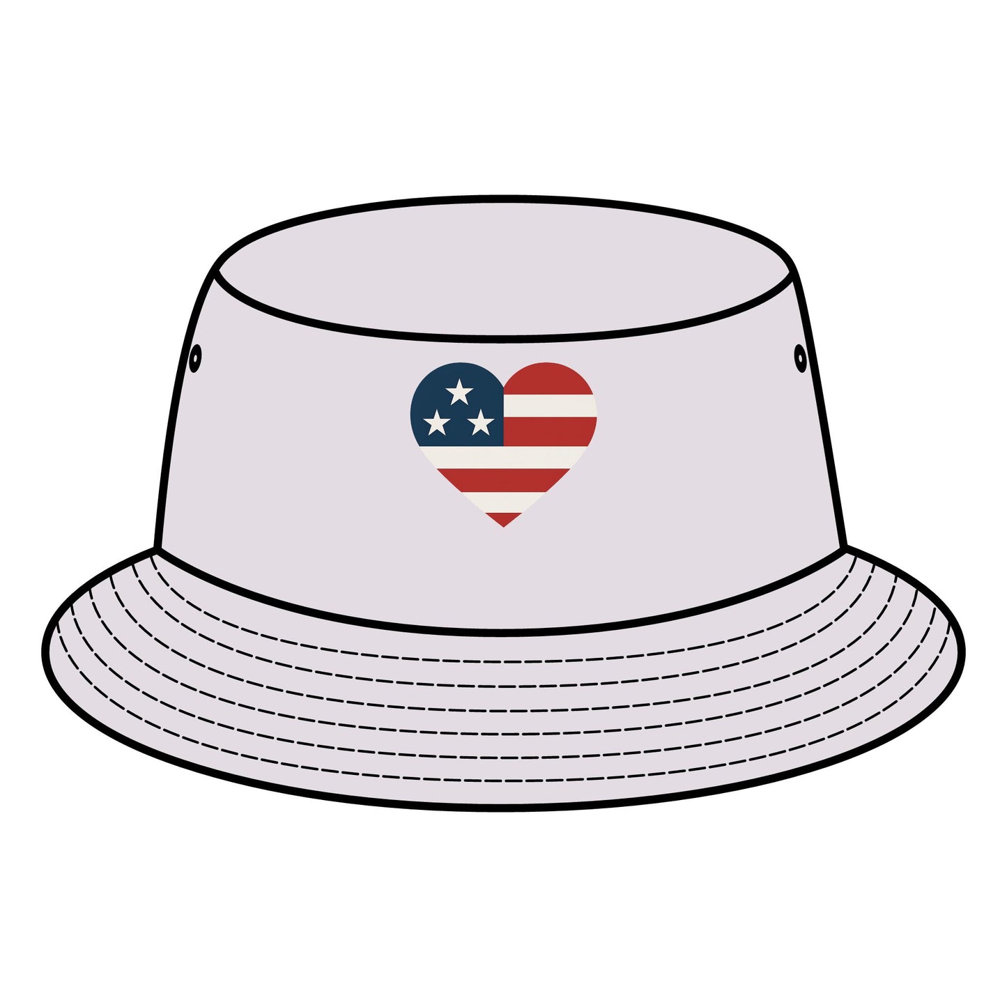 Patriotic Bucket Hat with Heart Design, Summer Accessory, Festival Hat, Gift for Him/Her, Fourth of July, Casual Wear