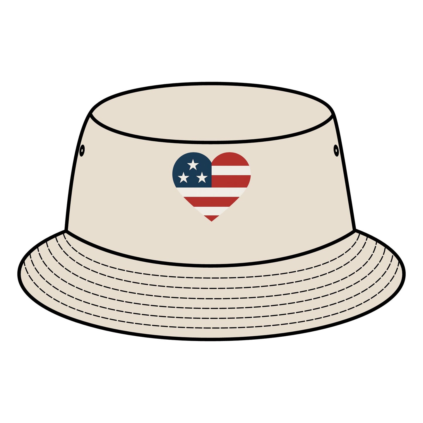 Patriotic Bucket Hat with Heart Design, Summer Accessory, Festival Hat, Gift for Him/Her, Fourth of July, Casual Wear