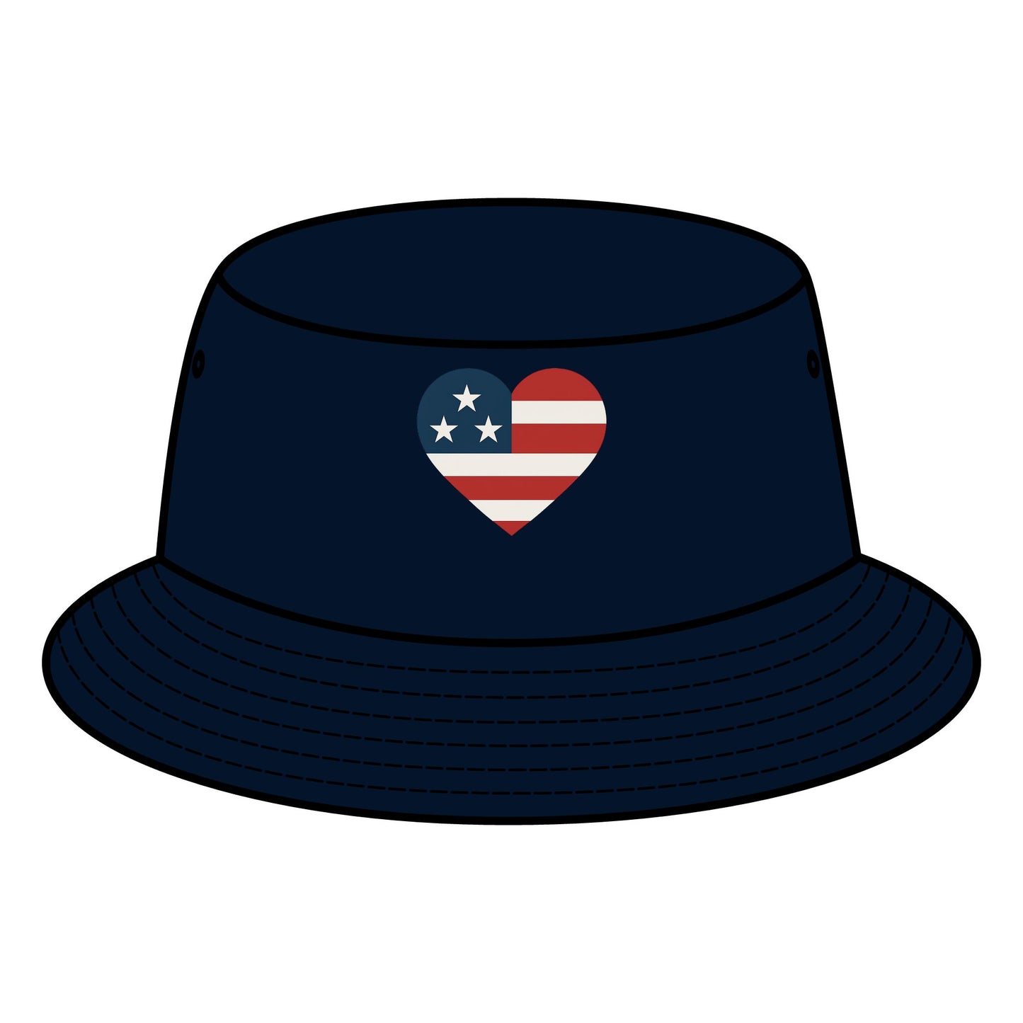 Patriotic Bucket Hat with Heart Design, Summer Accessory, Festival Hat, Gift for Him/Her, Fourth of July, Casual Wear