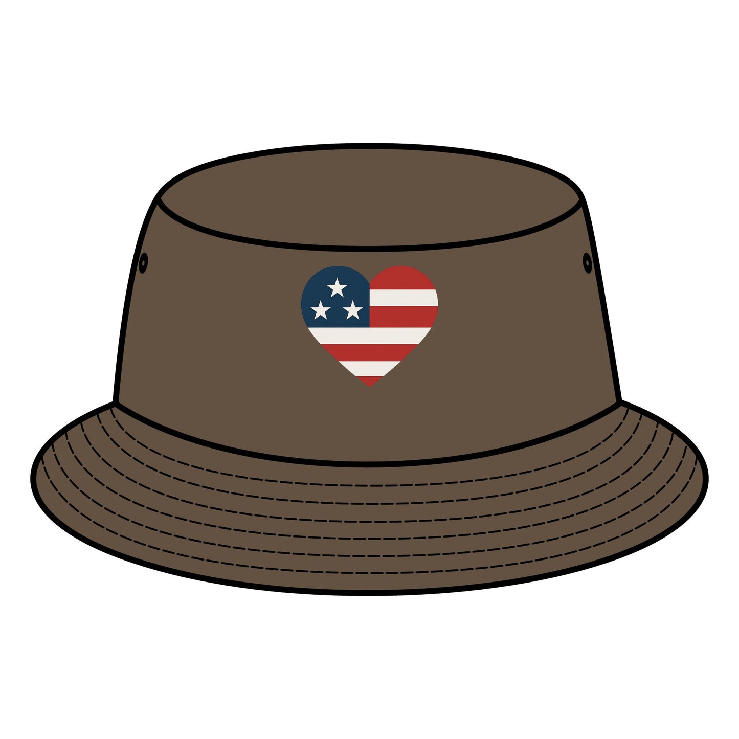 Patriotic Bucket Hat with Heart Design, Summer Accessory, Festival Hat, Gift for Him/Her, Fourth of July, Casual Wear