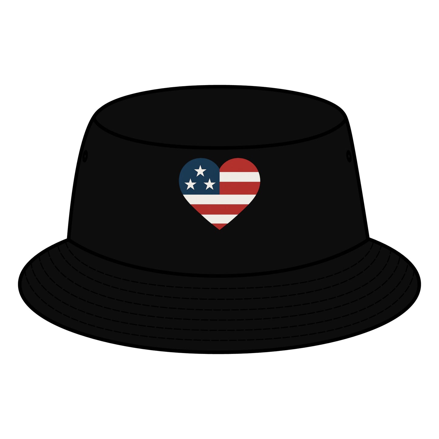 Patriotic Bucket Hat with Heart Design, Summer Accessory, Festival Hat, Gift for Him/Her, Fourth of July, Casual Wear