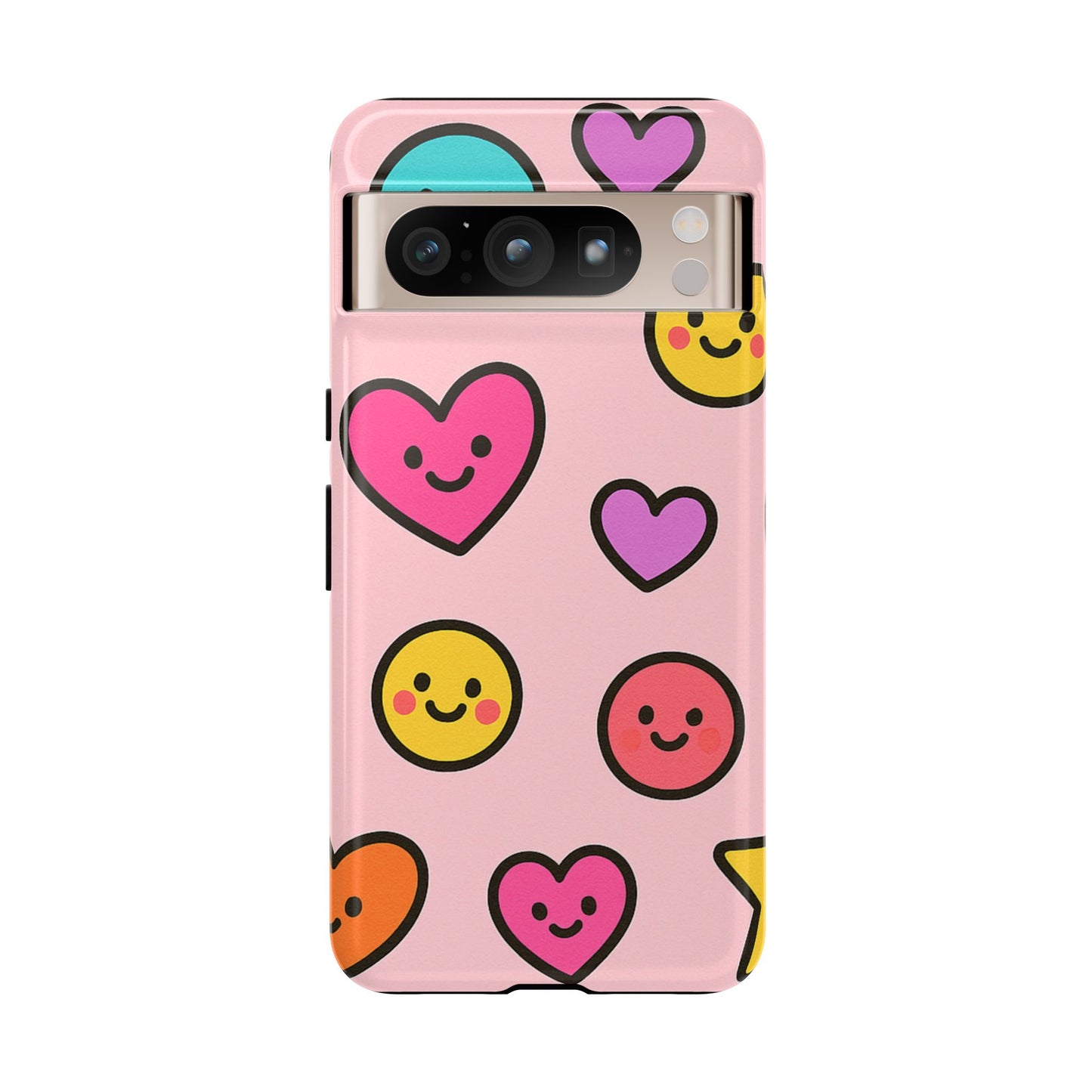 Cute Phone Case with Smiley Faces and Hearts, Fun Gift for Kids and Teens, Cellphone Protector, Birthday Present, Cute Accessories