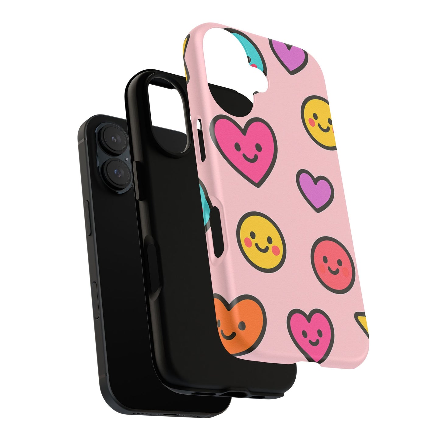 Cute Phone Case with Smiley Faces and Hearts, Fun Gift for Kids and Teens, Cellphone Protector, Birthday Present, Cute Accessories