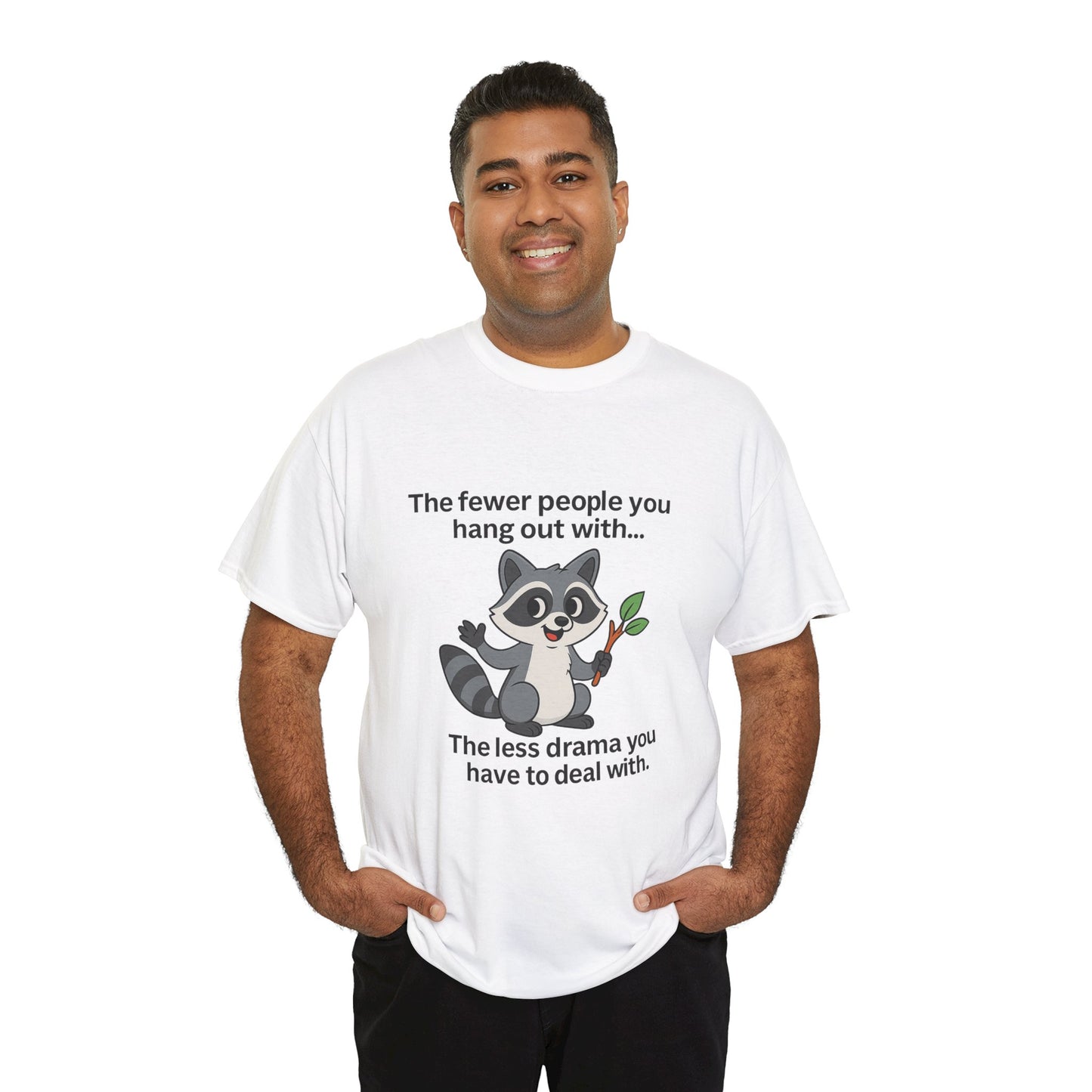 Funny Raccoon Tee, Less Drama Cotton T-Shirt, Gift for Friends, Humor Shirt, Animal Lover Apparel, Casual Wear, Unisex Tee