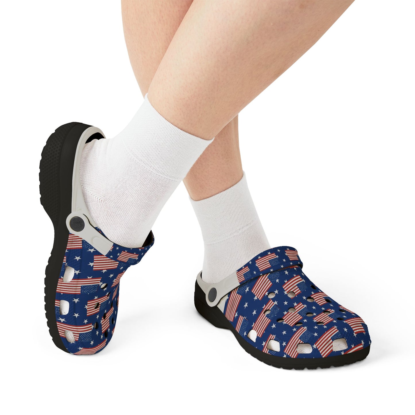 Patriotic Foam Shoes, USA Flag Clogs, Comfortable Garden Footwear, Summer Slip-Ons, Fun July 4th Shoes, Unisex Outdoor Footwear