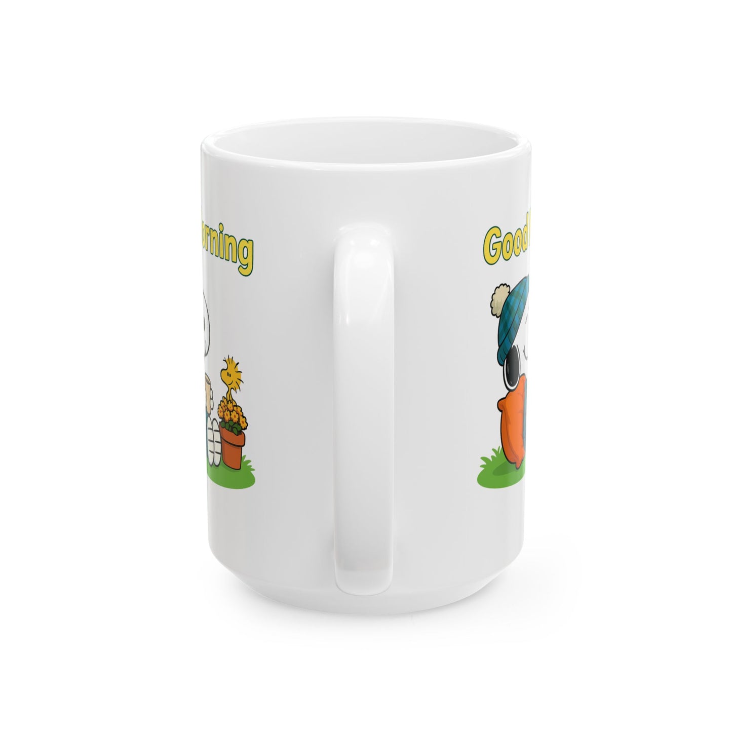 Cheerful Snoopy Ceramic Mug - Good Morning Delight, Cute Coffee Cup, Gift for Coffee Lovers, Cozy Home Decor, Fun Office Mug