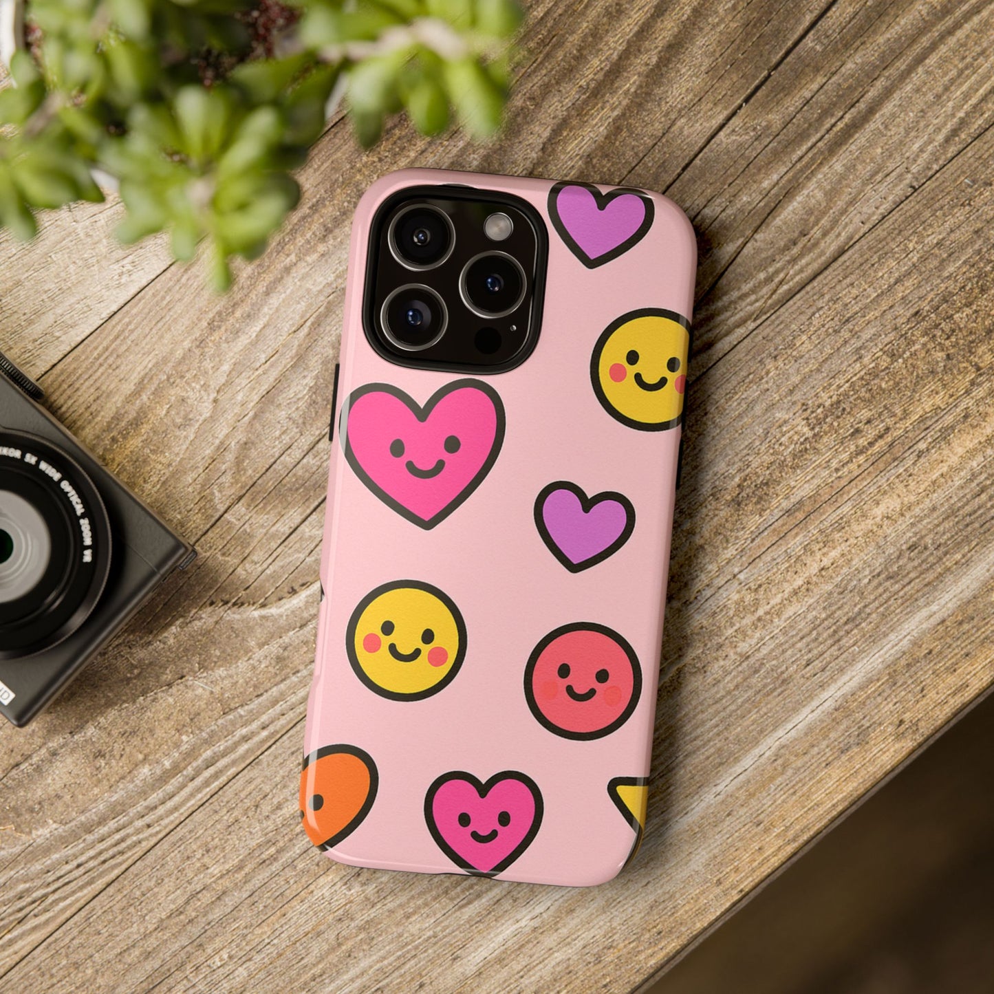 Cute Phone Case with Smiley Faces and Hearts, Fun Gift for Kids and Teens, Cellphone Protector, Birthday Present, Cute Accessories