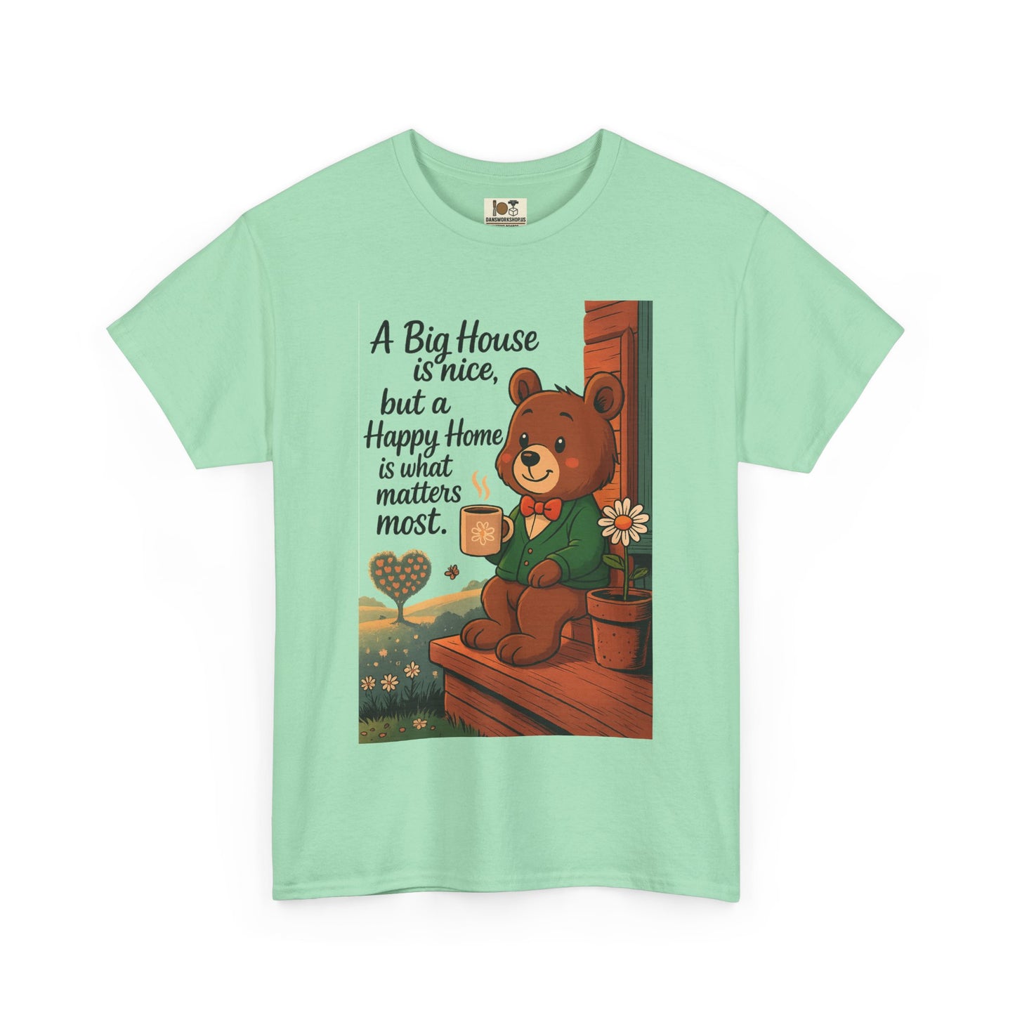 Cozy Bear Graphic Tee | A Big House is Nice, Happy Home Matters | Unisex Cotton T-Shirt, Gift for Home Lovers, Family, Friends, Birthdays