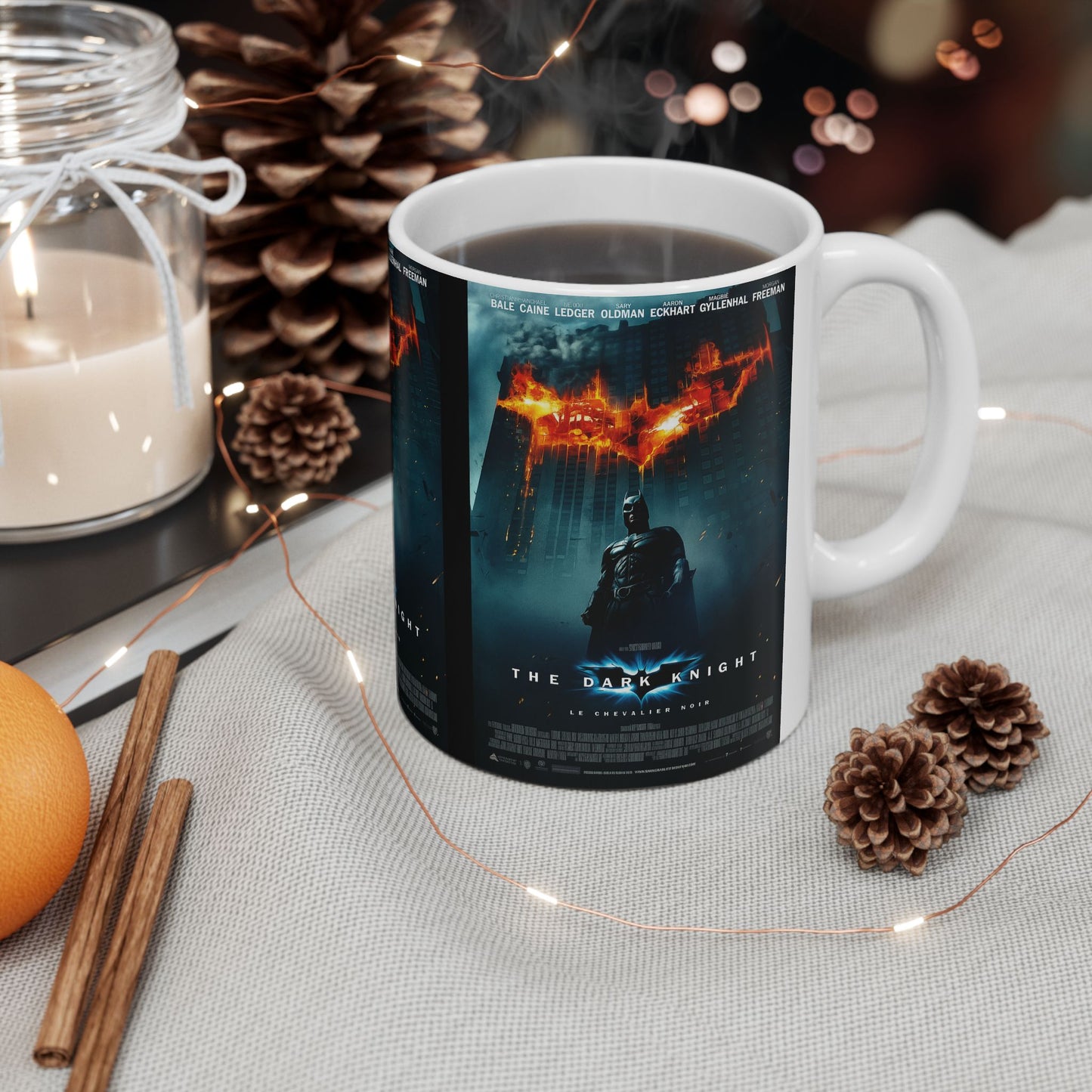 Ceramic Mug with Dark Knight Design, Batman Coffee Mug, Movie Lover Gift, Nerdy Drinkware, Themed Kitchen Decor