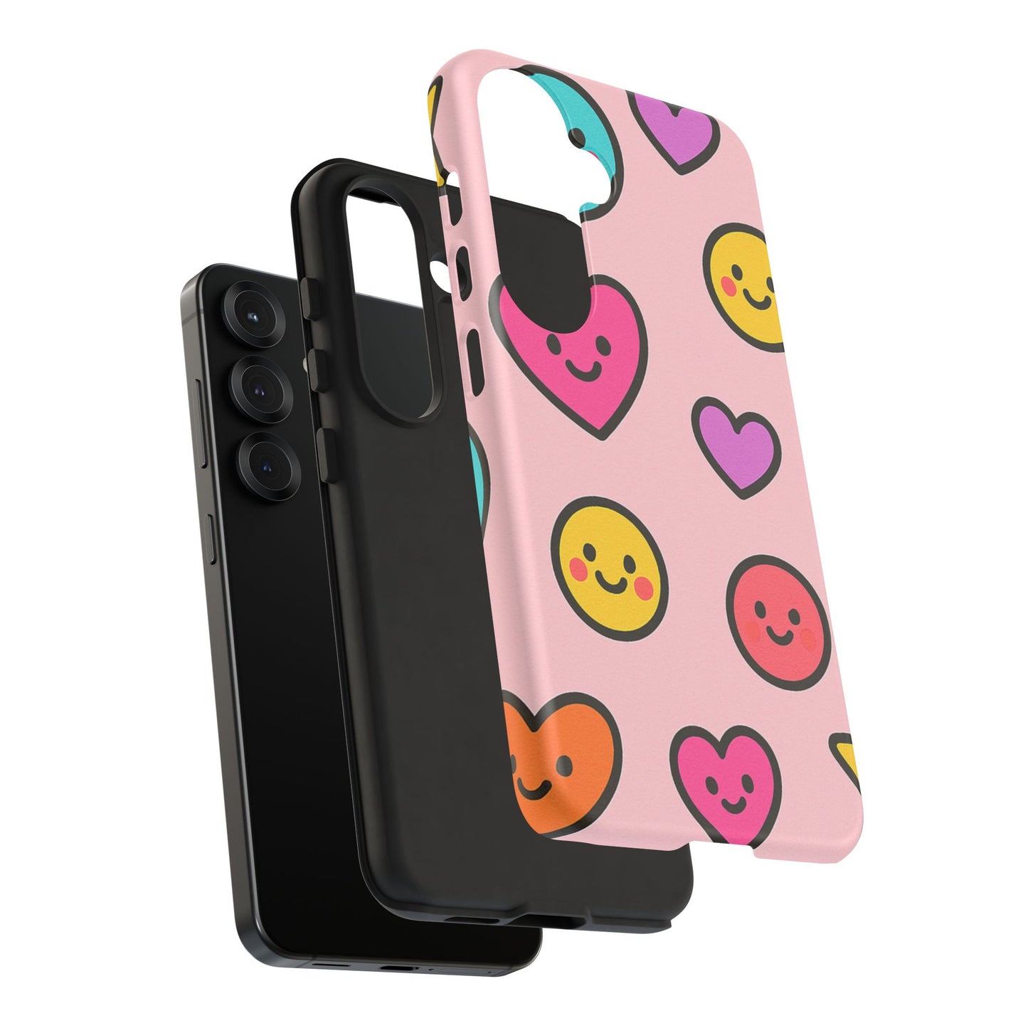 Cute Phone Case with Smiley Faces and Hearts, Fun Gift for Kids and Teens, Cellphone Protector, Birthday Present, Cute Accessories