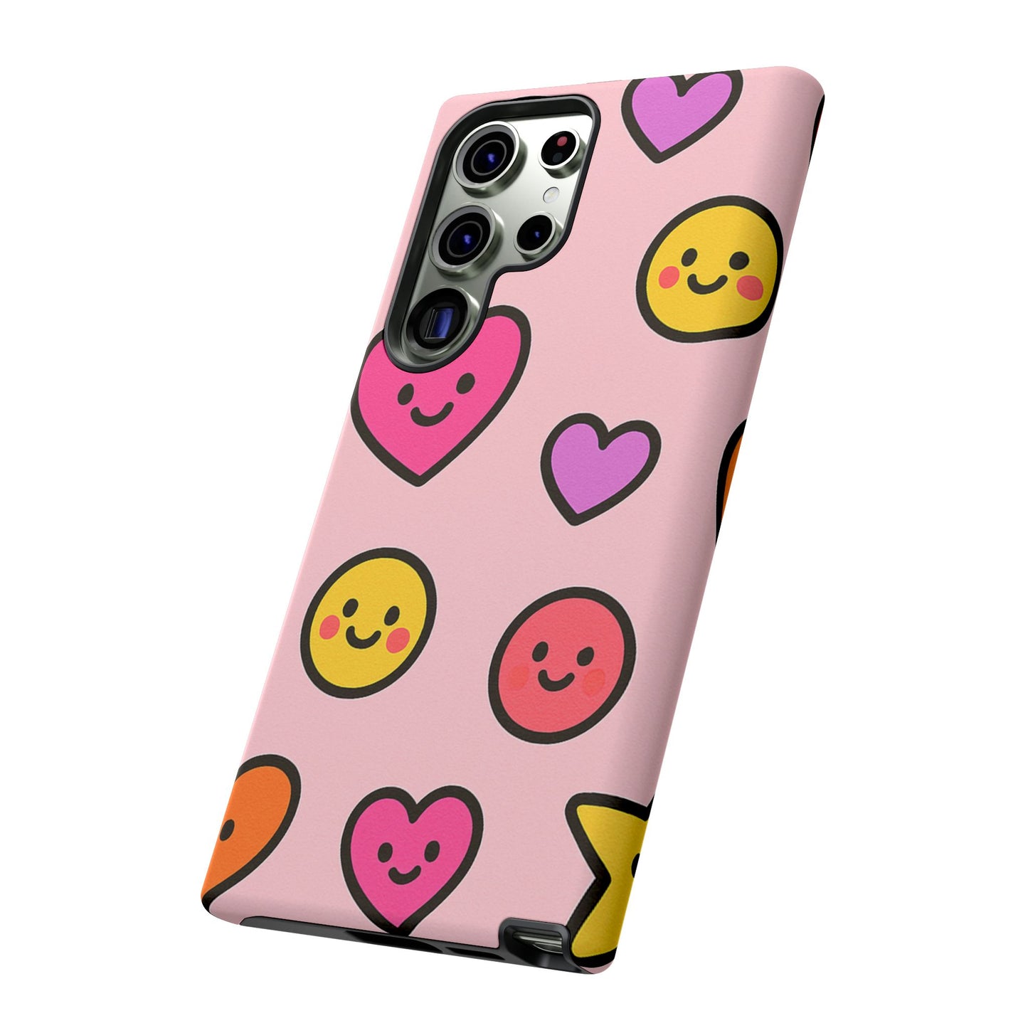 Cute Phone Case with Smiley Faces and Hearts, Fun Gift for Kids and Teens, Cellphone Protector, Birthday Present, Cute Accessories