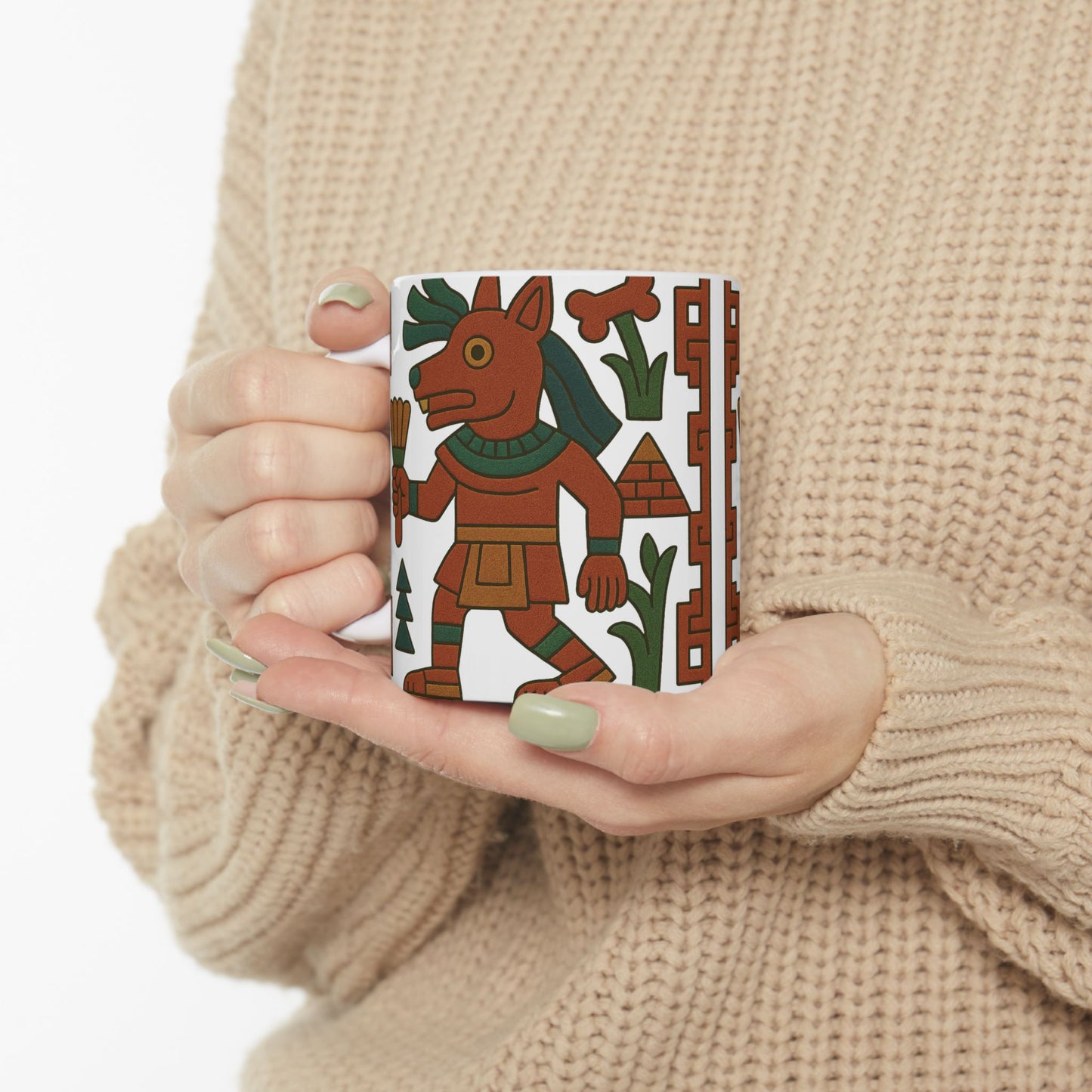Ceramic Mug with Indigenous Art, Unique Coffee Cup, Tribal Design Mug, Ethnic Style Drinkware, Cultural Gift for Coffee Lovers, aztec