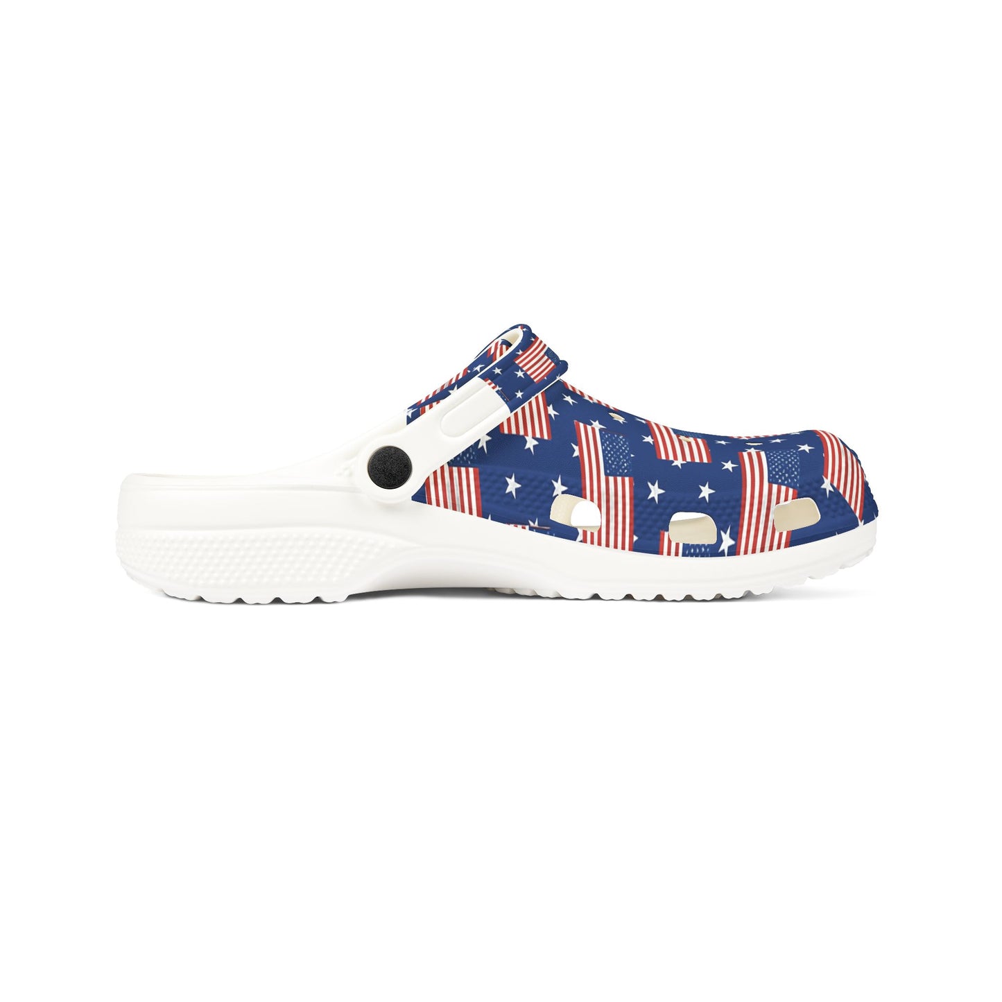 Patriotic Foam Shoes, USA Flag Clogs, Comfortable Garden Footwear, Summer Slip-Ons, Fun July 4th Shoes, Unisex Outdoor Footwear