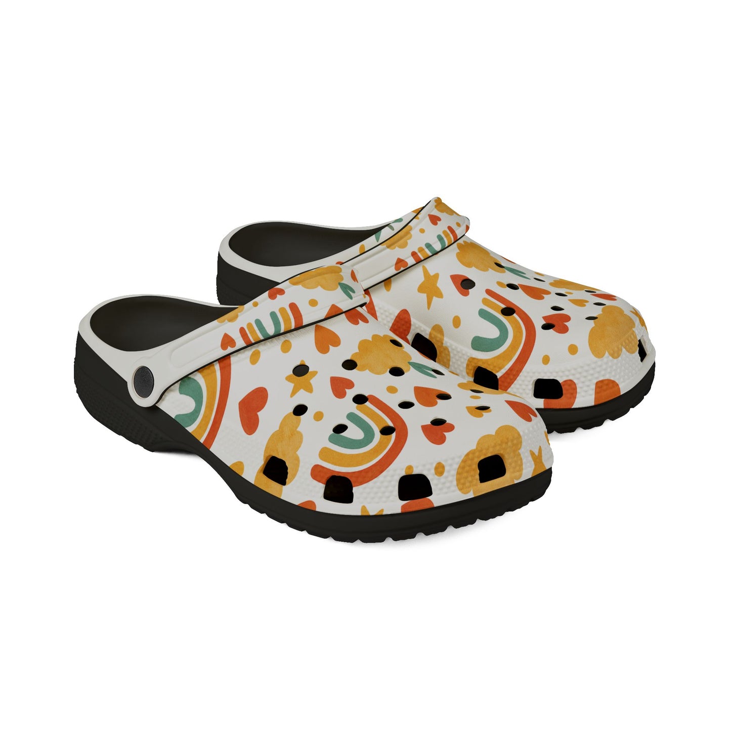 Vibrant EVA Foam Crocs – Fun Rainbow & Heart Design, Slip-On Comfort Shoes, Perfect for Summer Fun, Gardening, Holidays, Gifts