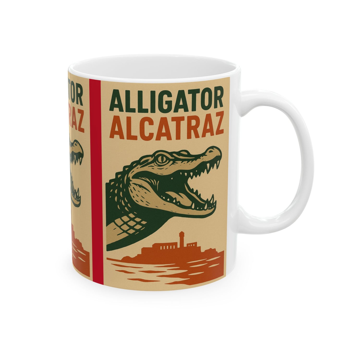 Alligator Alcatraz Ceramic Mug, Vintage Style Coffee Cup, Unique Gift for Animal Lovers, Retro Kitchen Decor, Fun Travel Souvenir