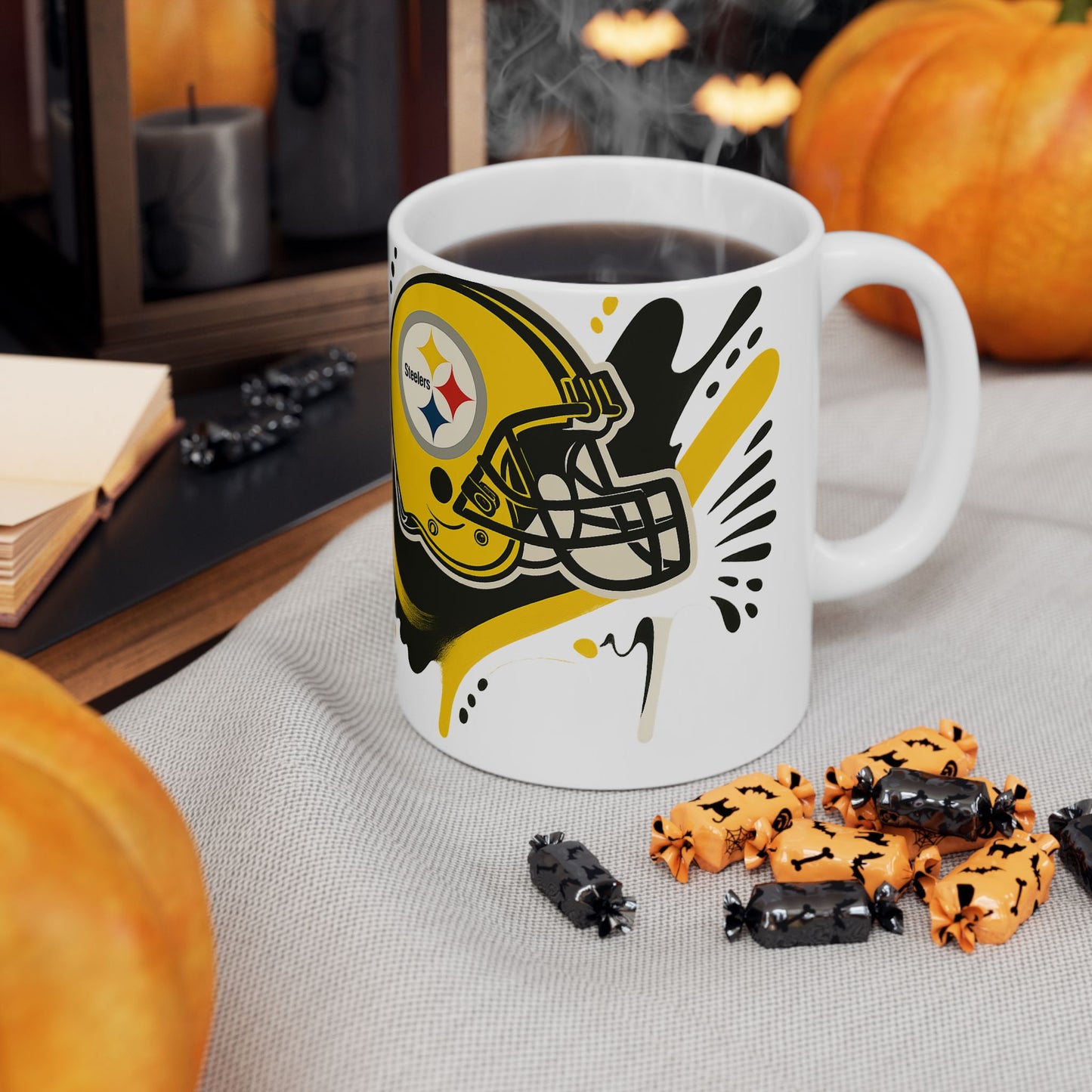 Steelers Football Ceramic Mug, 11oz or 15oz, Gift for Fans, Game Day Coffee Cup, Sports Decor