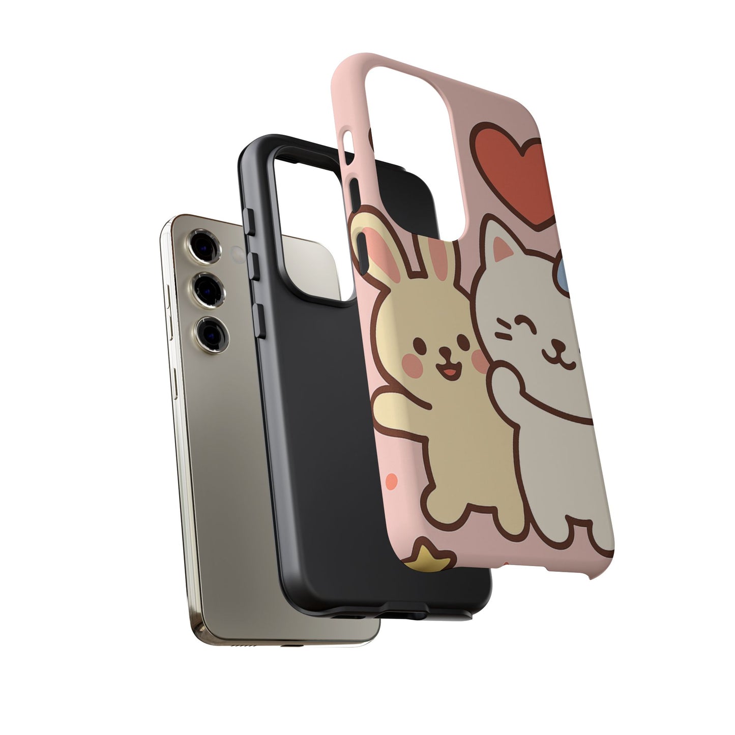 Cute Animal Phone Case -Tough Cases with Bunny and Cat Design, Kawaii Gift for Kids, Birthday, Everyday Use, Phone Accessories, teenage girl