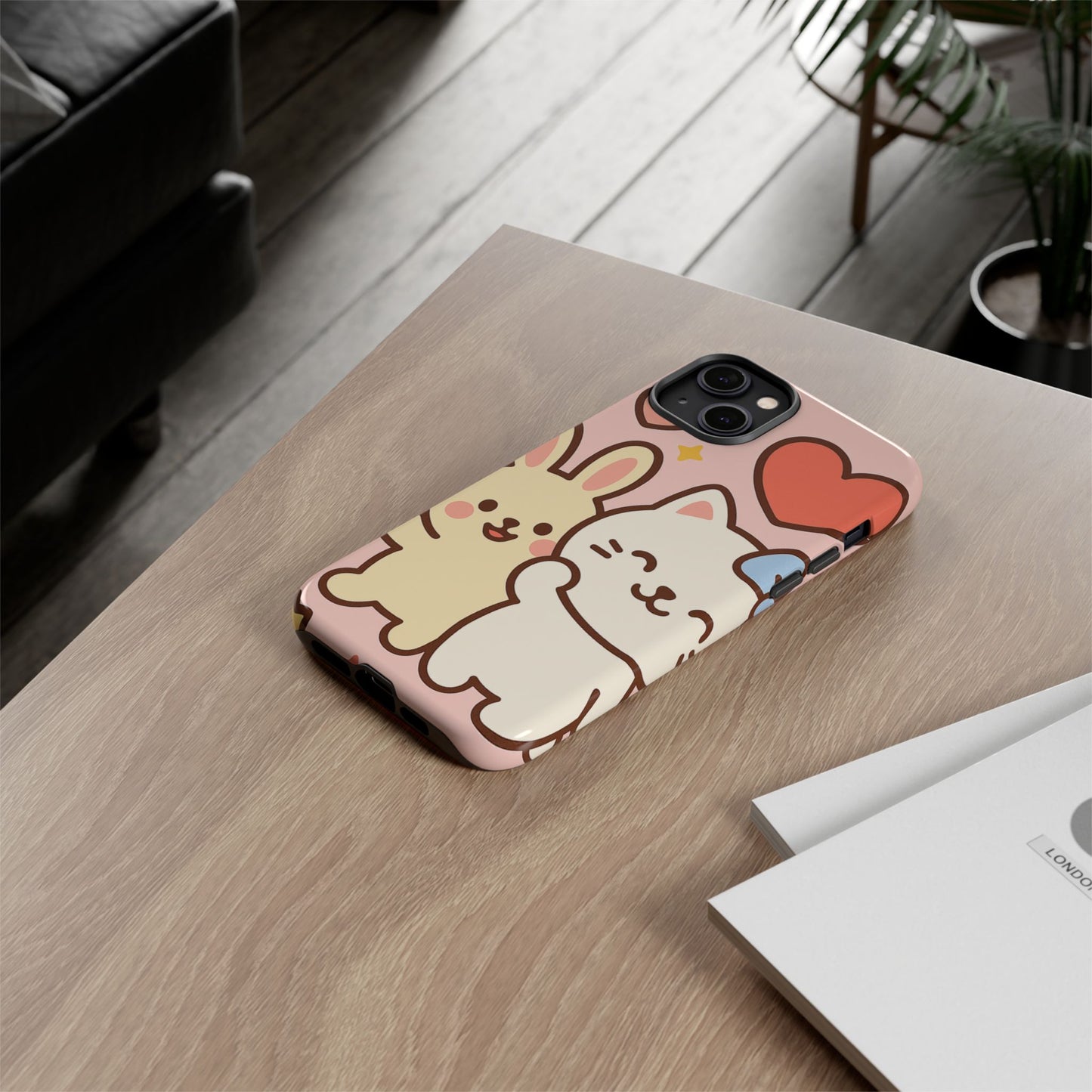 Cute Animal Phone Case -Tough Cases with Bunny and Cat Design, Kawaii Gift for Kids, Birthday, Everyday Use, Phone Accessories, teenage girl