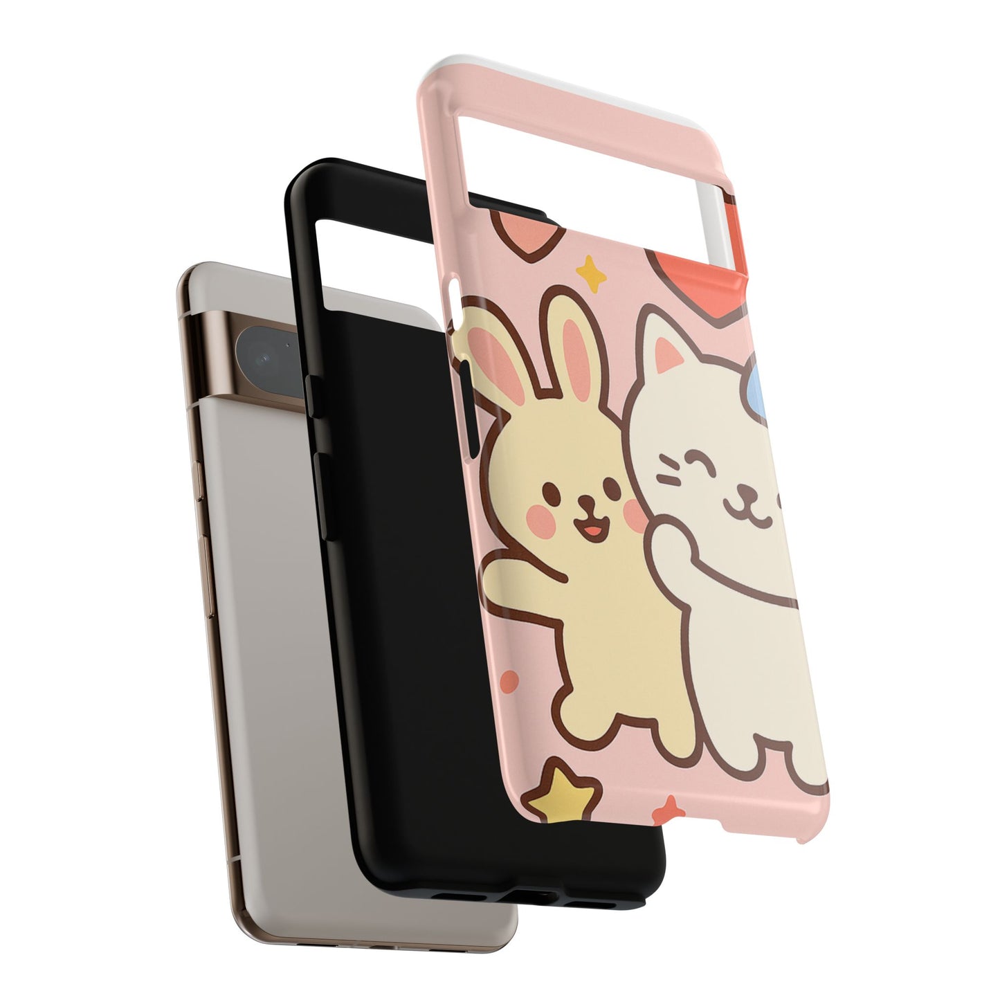 Cute Animal Phone Case -Tough Cases with Bunny and Cat Design, Kawaii Gift for Kids, Birthday, Everyday Use, Phone Accessories, teenage girl