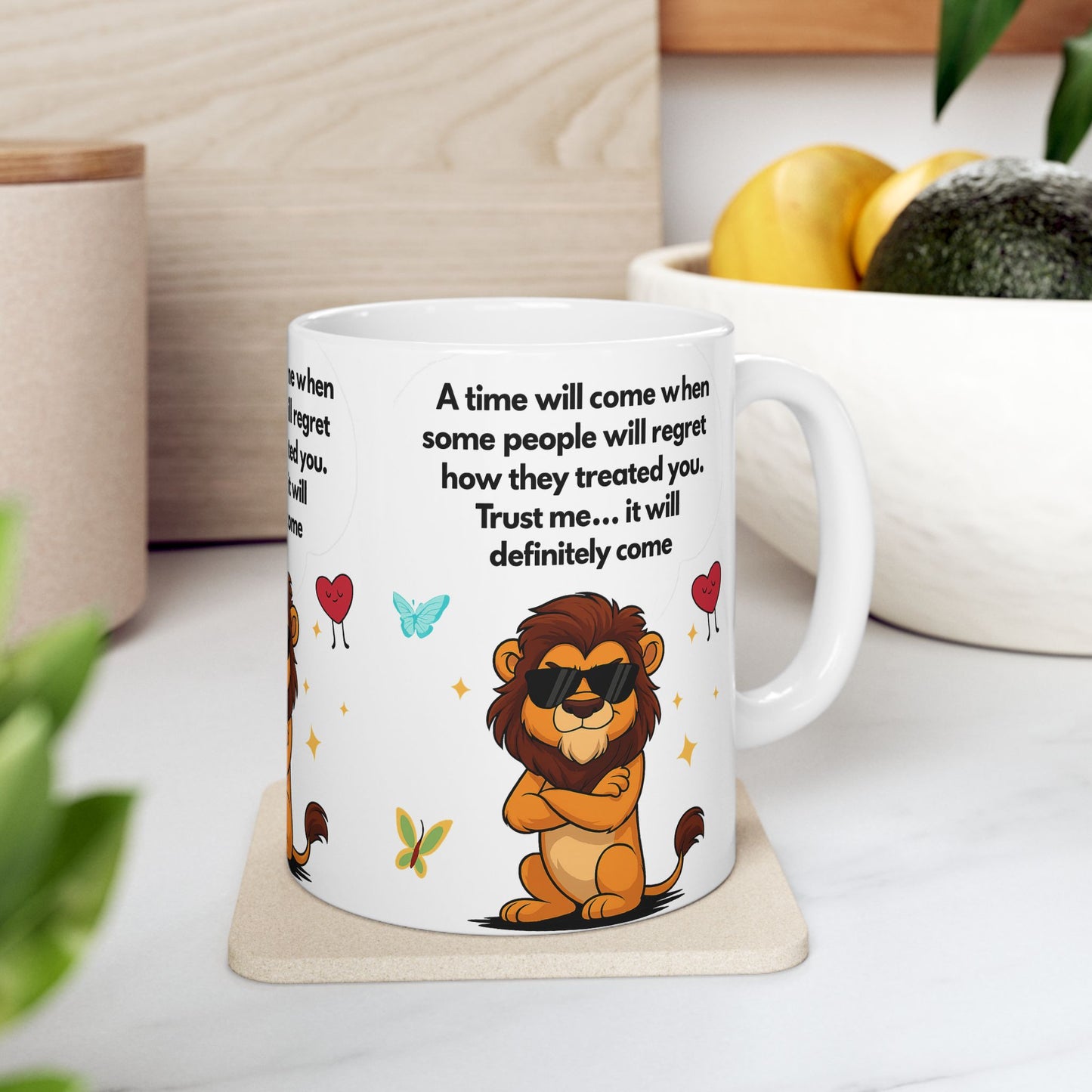 Confident Lion Quote Mug | Gift for Friends, Motivational Ceramic Mug, Cute Animal Design, Coffee Tea Cup, Positive Vibes
