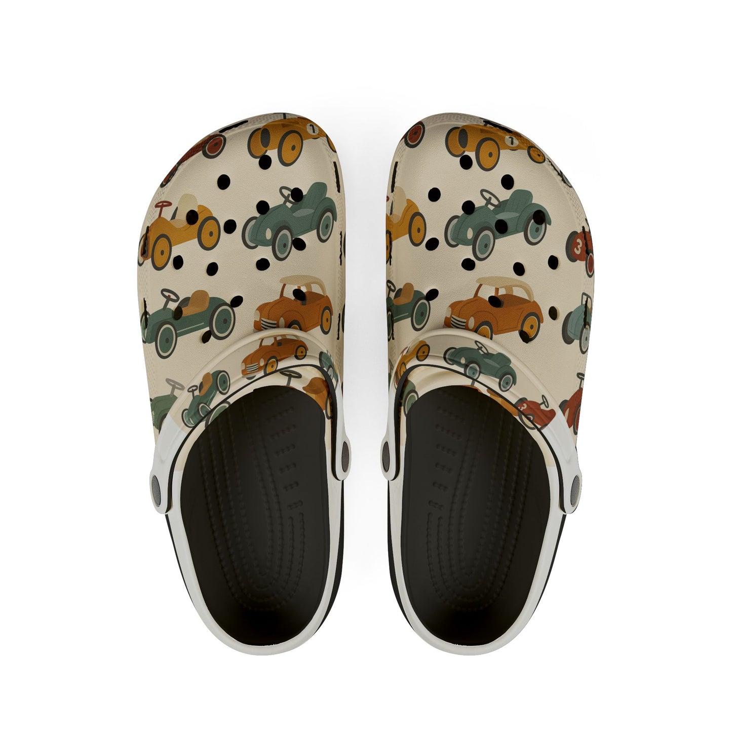 Playful Car Print EVA Foam Rubber Shoes for Kids, Fun Garden Clogs, Summer Footwear, Birthday Gift, Unique Play Shoes