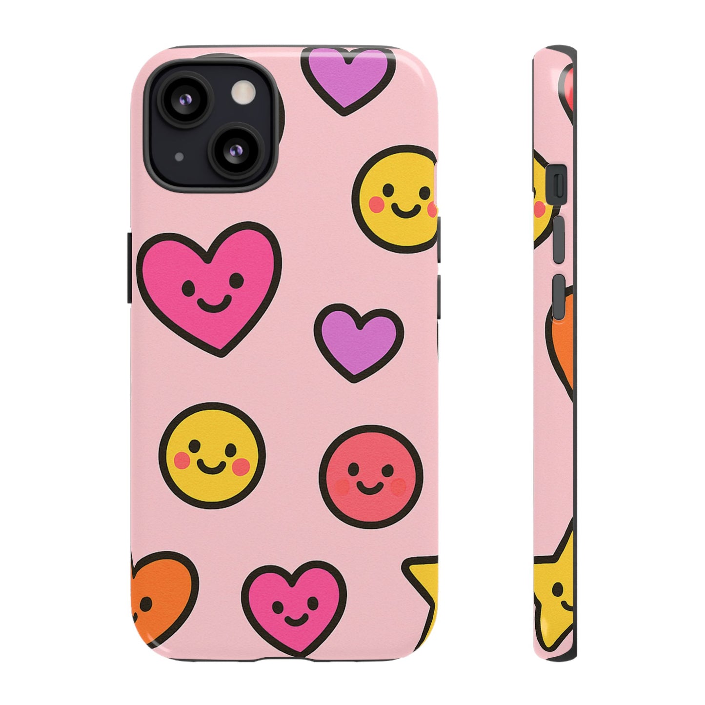 Cute Phone Case with Smiley Faces and Hearts, Fun Gift for Kids and Teens, Cellphone Protector, Birthday Present, Cute Accessories
