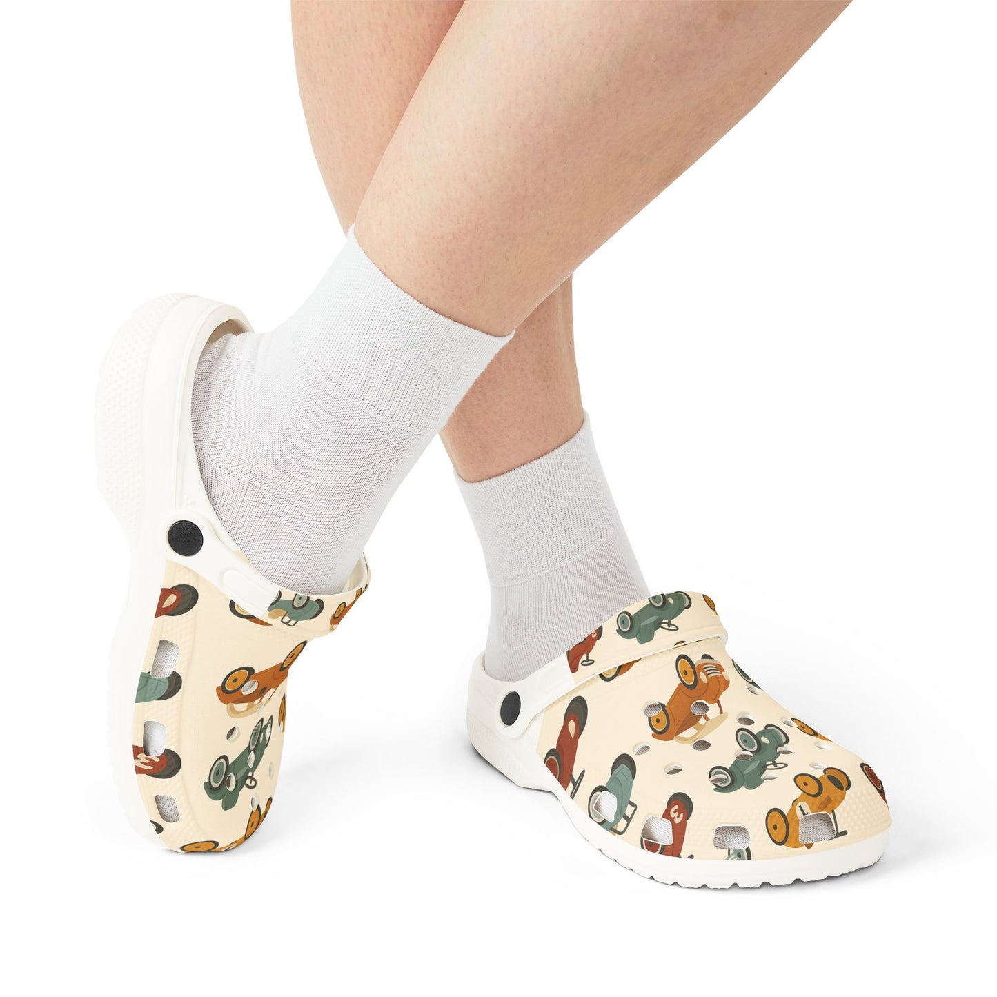 Playful Car Print EVA Foam Rubber Shoes for Kids, Fun Garden Clogs, Summer Footwear, Birthday Gift, Unique Play Shoes