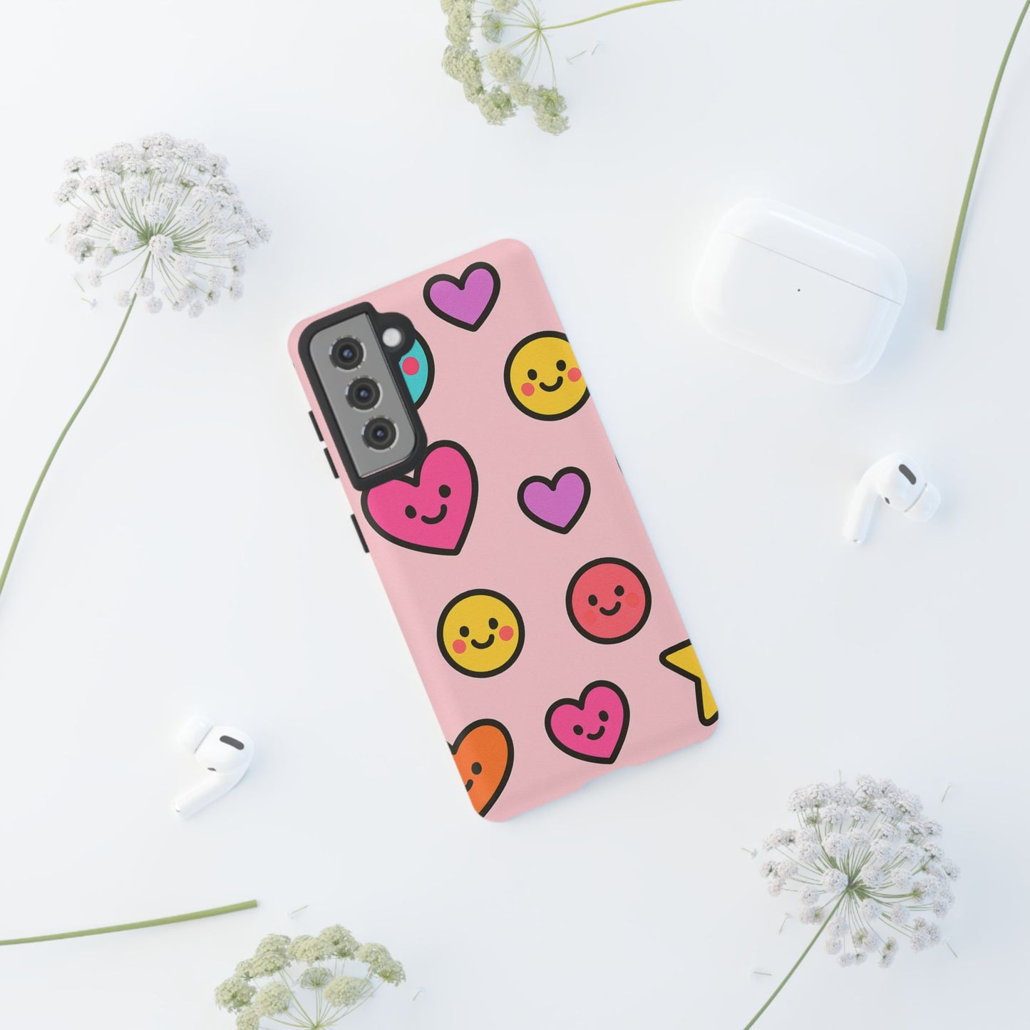 Cute Phone Case with Smiley Faces and Hearts, Fun Gift for Kids and Teens, Cellphone Protector, Birthday Present, Cute Accessories