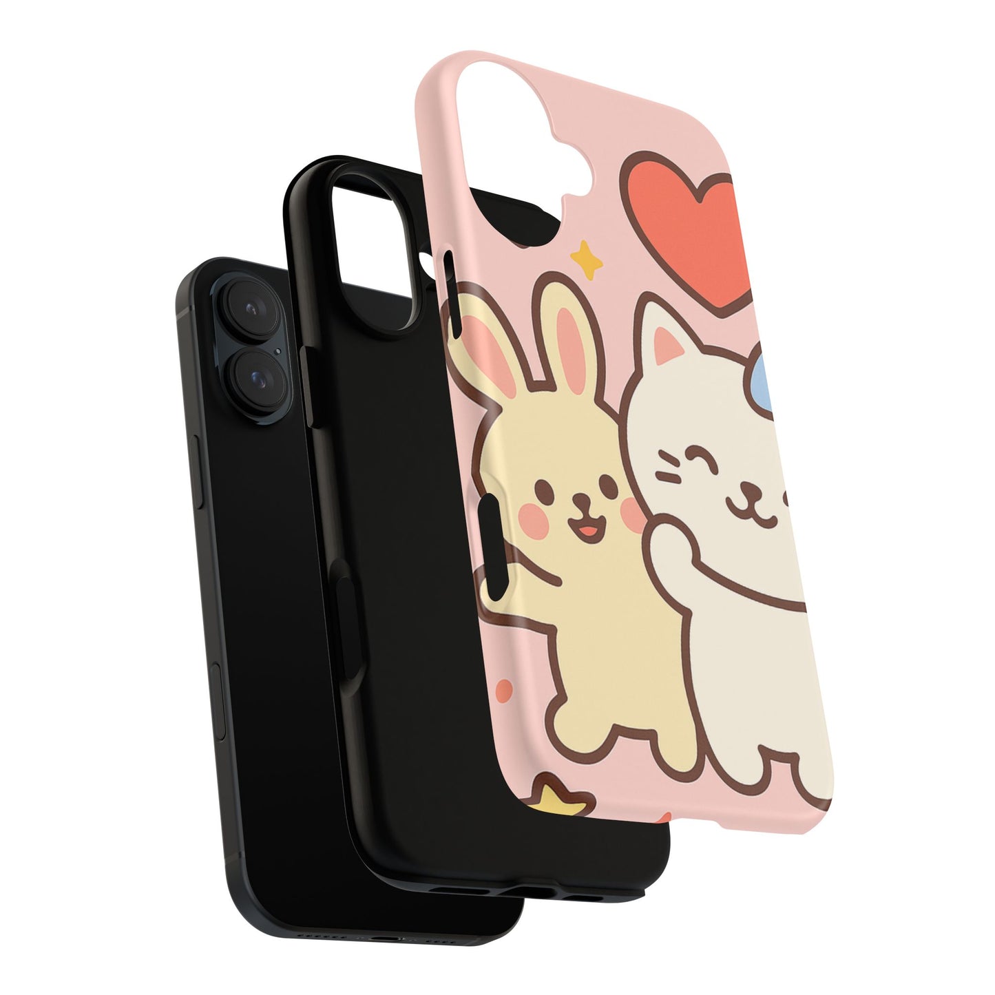 Cute Animal Phone Case -Tough Cases with Bunny and Cat Design, Kawaii Gift for Kids, Birthday, Everyday Use, Phone Accessories, teenage girl