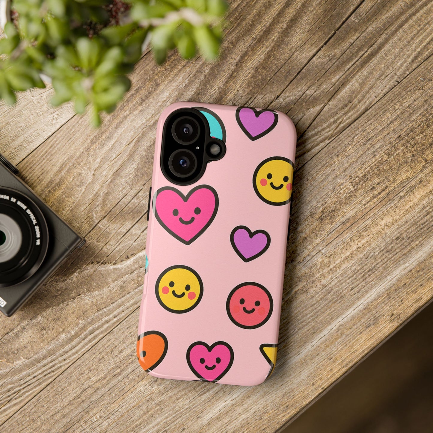 Cute Phone Case with Smiley Faces and Hearts, Fun Gift for Kids and Teens, Cellphone Protector, Birthday Present, Cute Accessories