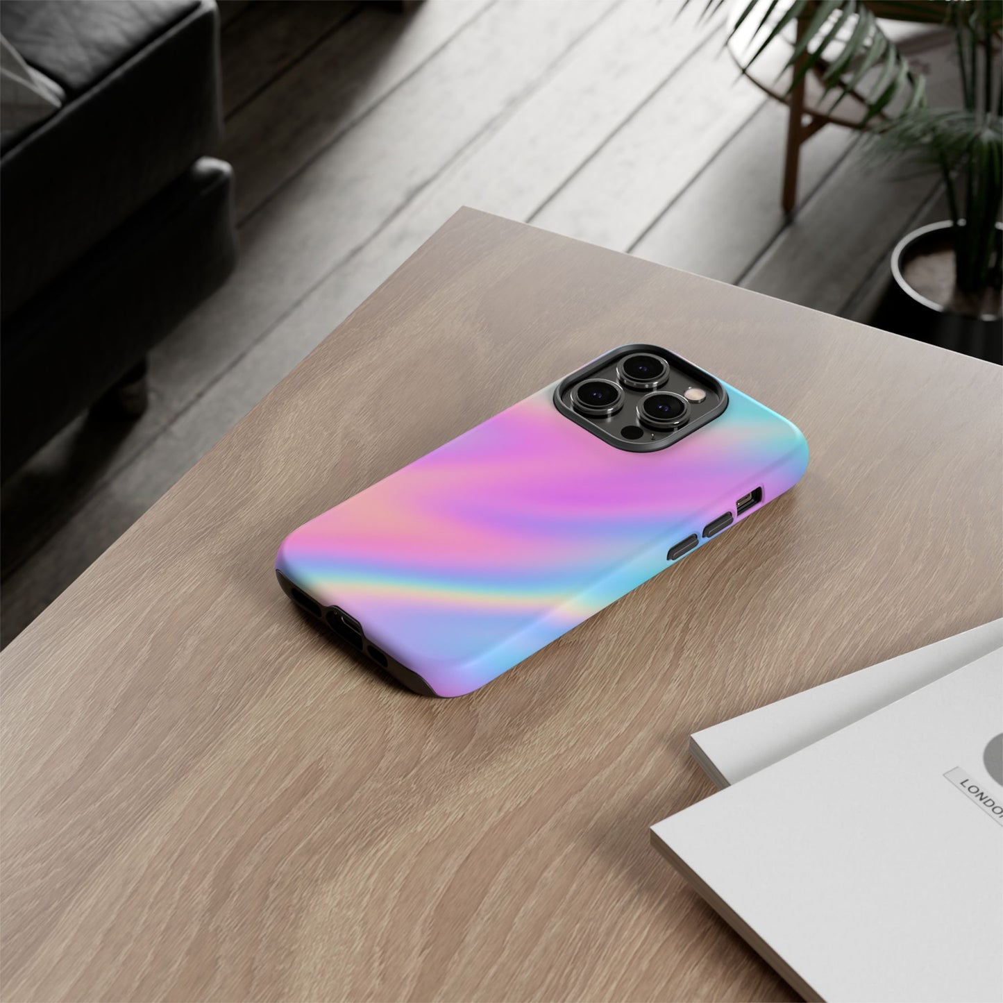 Colorful Holographic Phone Case, Tough Cases for iPhone, Trendy Phone Cover, Unique Gift for Her, Pastel Phone Accessory
