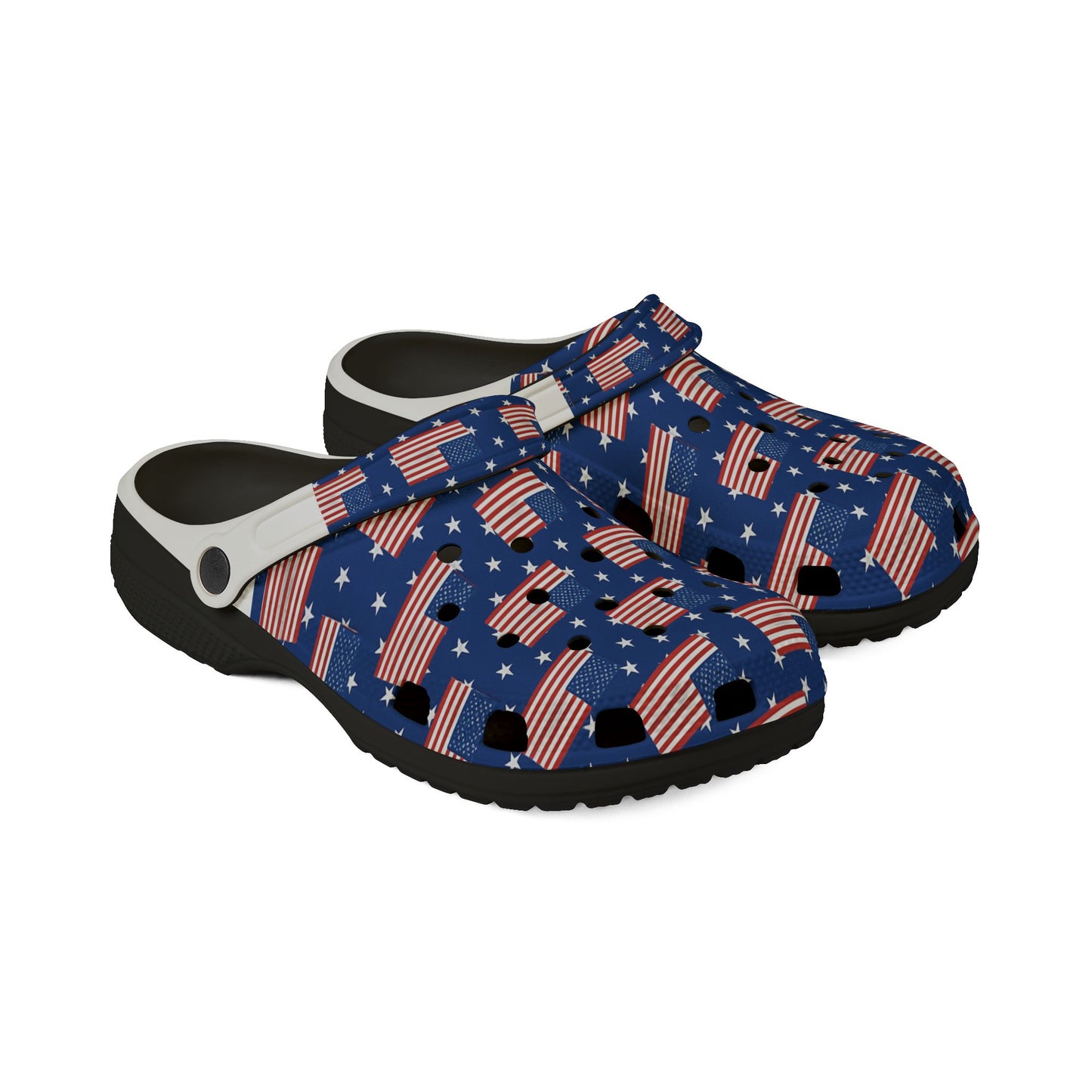 Patriotic Foam Shoes, USA Flag Clogs, Comfortable Garden Footwear, Summer Slip-Ons, Fun July 4th Shoes, Unisex Outdoor Footwear