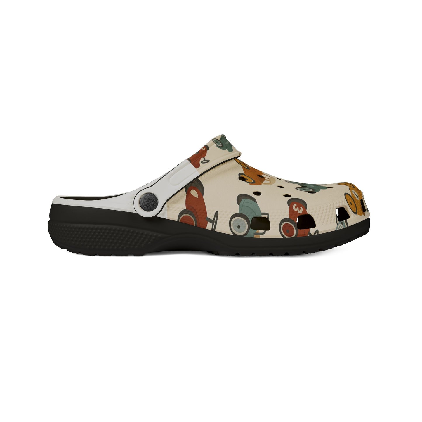 Playful Car Print EVA Foam Rubber Shoes for Kids, Fun Garden Clogs, Summer Footwear, Birthday Gift, Unique Play Shoes