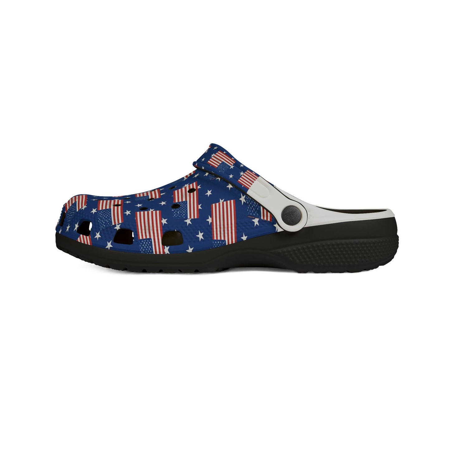 Patriotic Foam Shoes, USA Flag Clogs, Comfortable Garden Footwear, Summer Slip-Ons, Fun July 4th Shoes, Unisex Outdoor Footwear