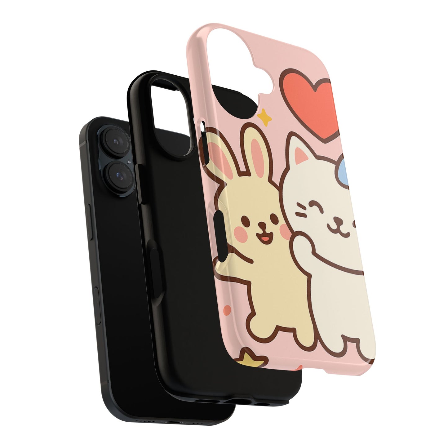 Cute Animal Phone Case -Tough Cases with Bunny and Cat Design, Kawaii Gift for Kids, Birthday, Everyday Use, Phone Accessories, teenage girl
