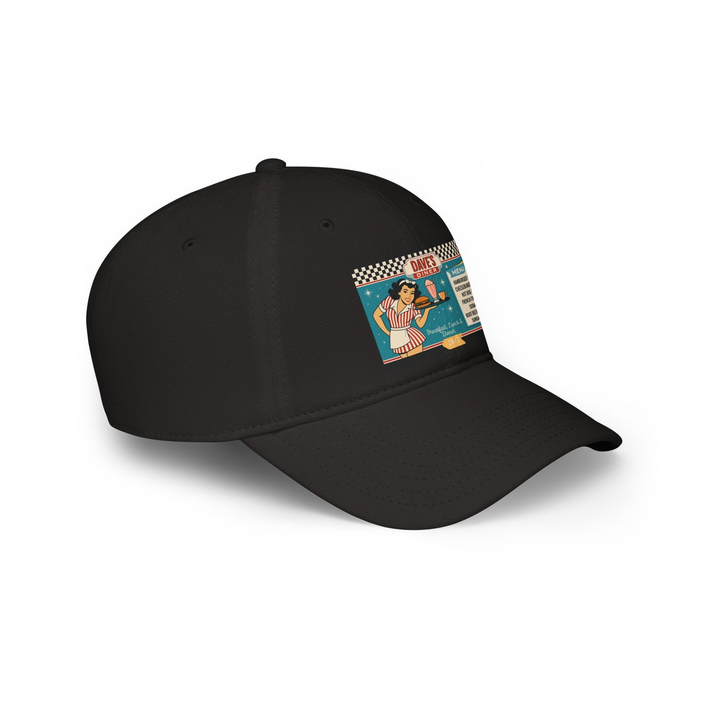 Retro Diner Low Profile Baseball Cap | Vintage Style Cap, Unisex Gift, Casual Headwear, Fun Accessory, Summer Vibes