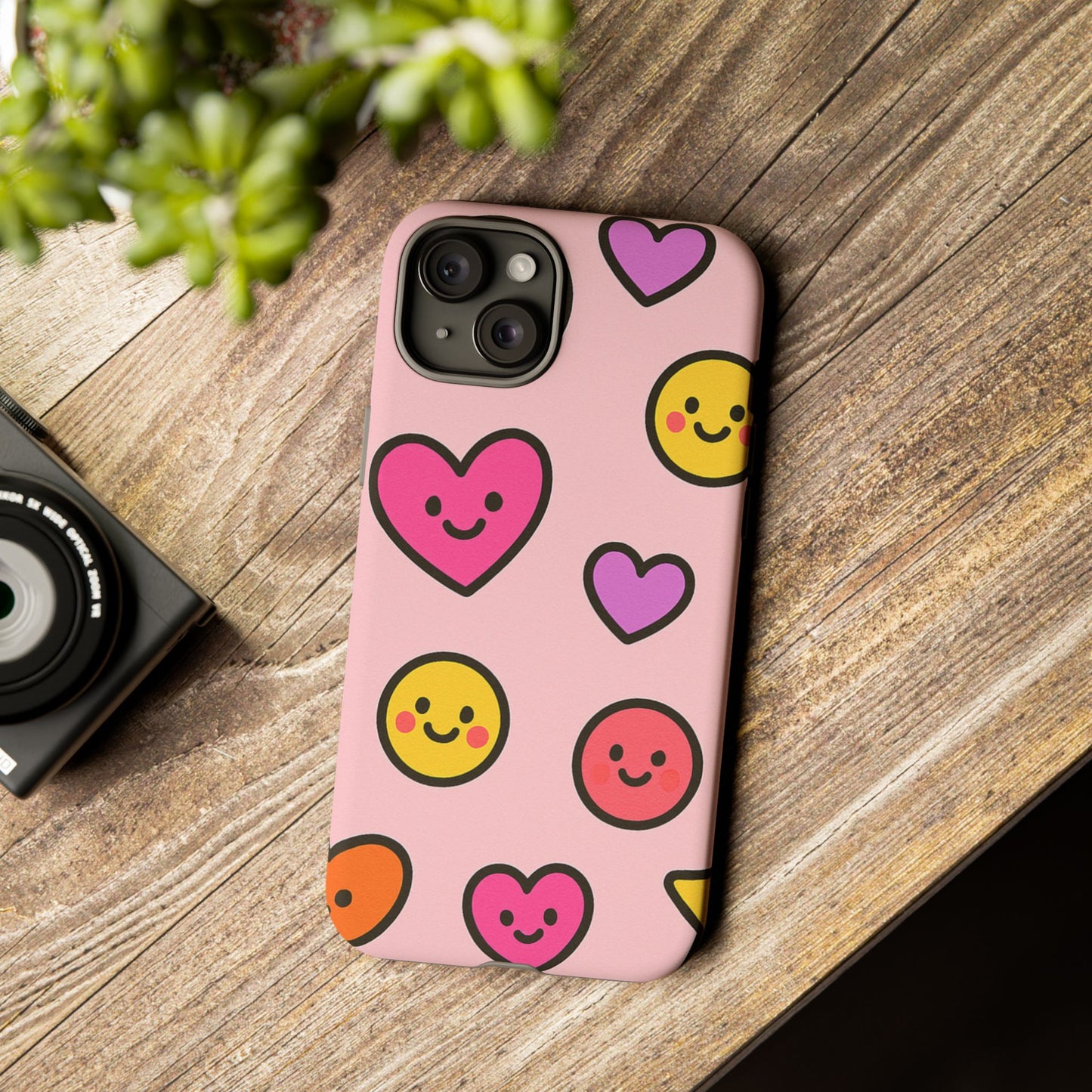 Cute Phone Case with Smiley Faces and Hearts, Fun Gift for Kids and Teens, Cellphone Protector, Birthday Present, Cute Accessories