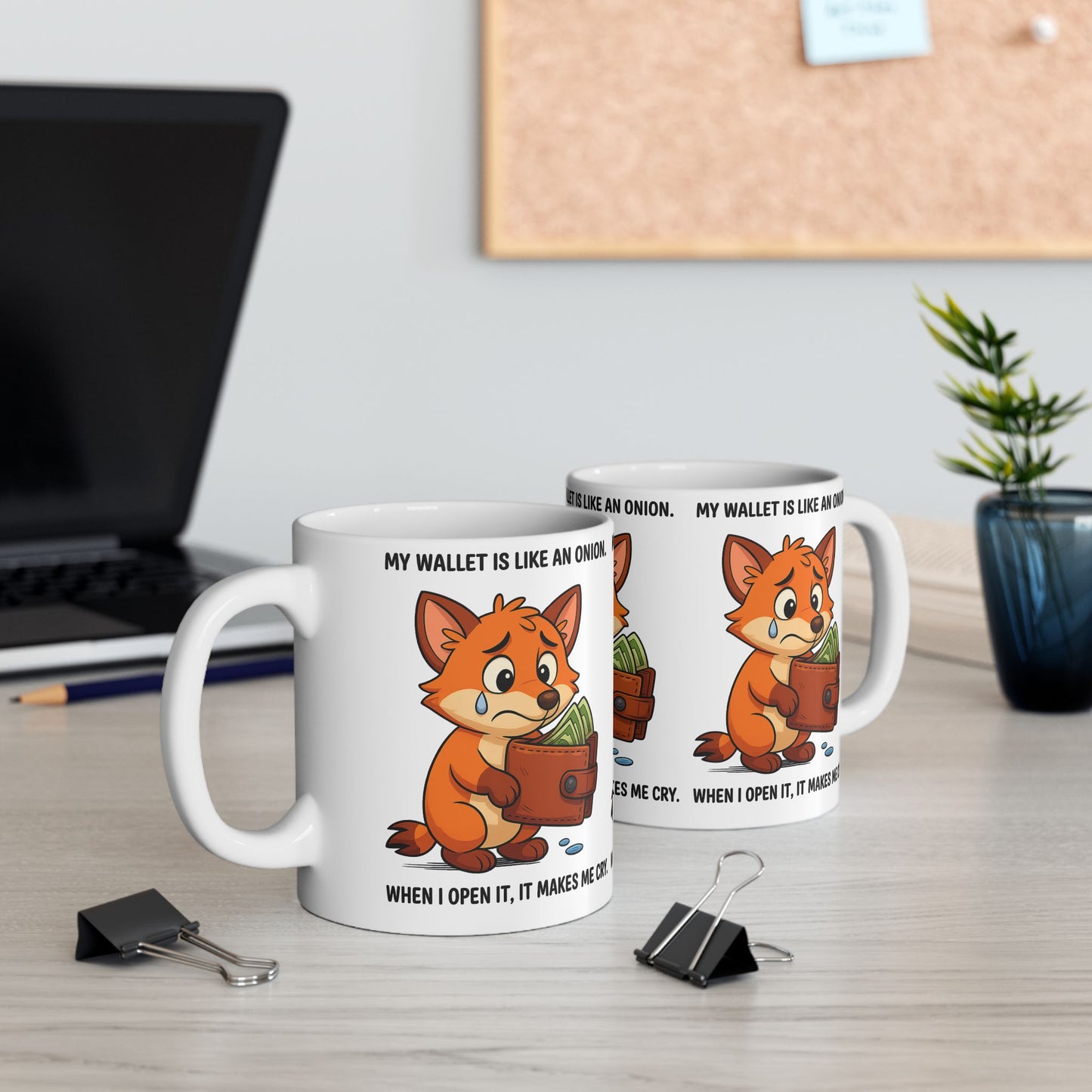 Funny Fox Ceramic Mug - My Wallet is Like an Onion, Gift for Friends, Coffee Lover, Humor Mug, Birthday, Office Decor