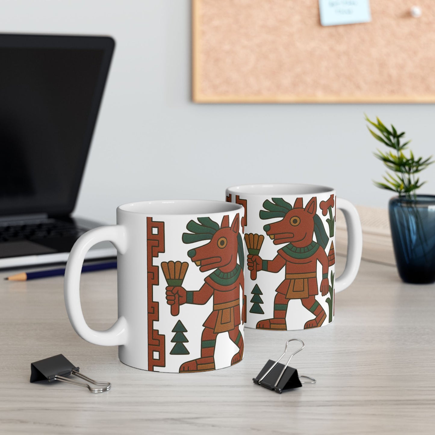 Ceramic Mug with Indigenous Art, Unique Coffee Cup, Tribal Design Mug, Ethnic Style Drinkware, Cultural Gift for Coffee Lovers, aztec