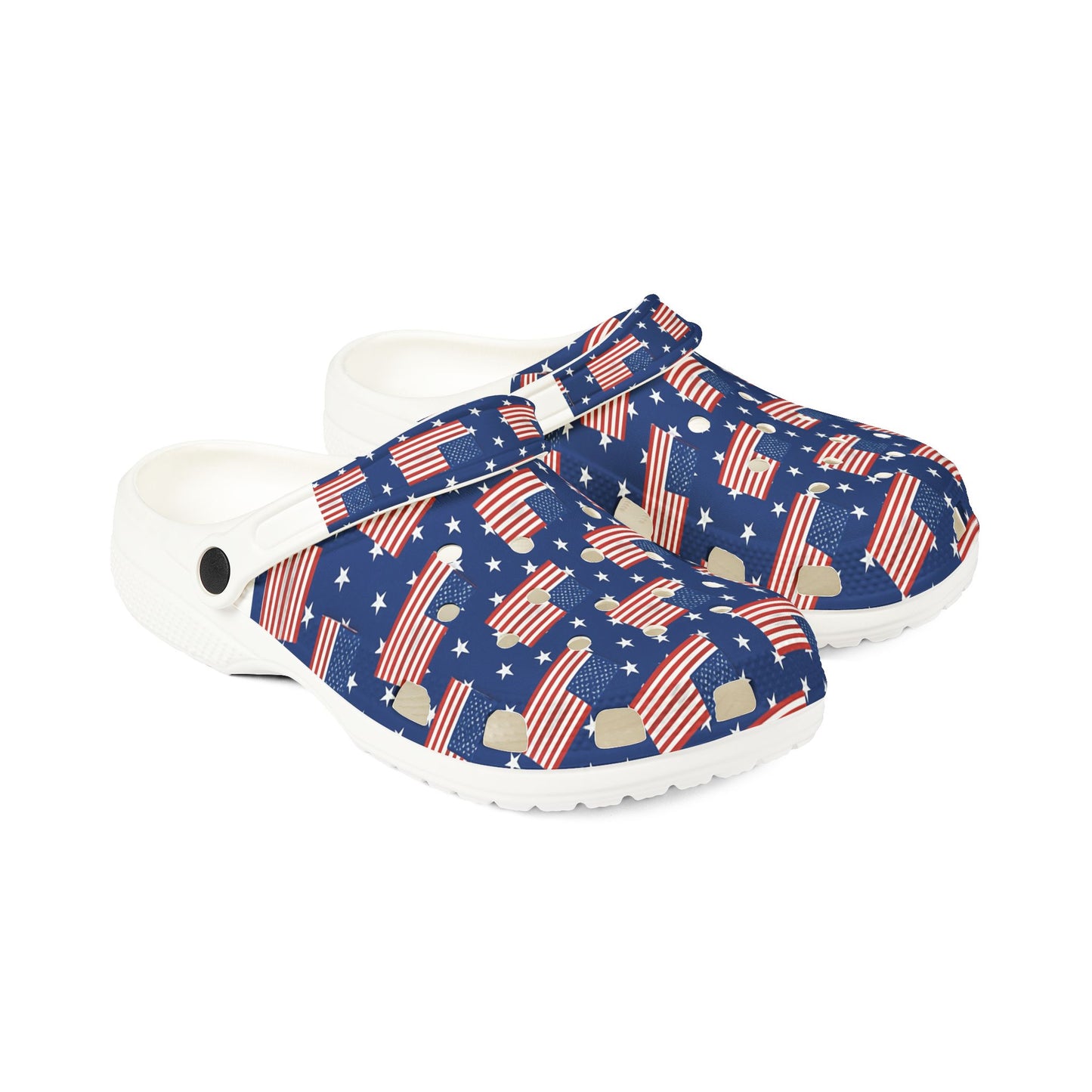 Patriotic Foam Shoes, USA Flag Clogs, Comfortable Garden Footwear, Summer Slip-Ons, Fun July 4th Shoes, Unisex Outdoor Footwear