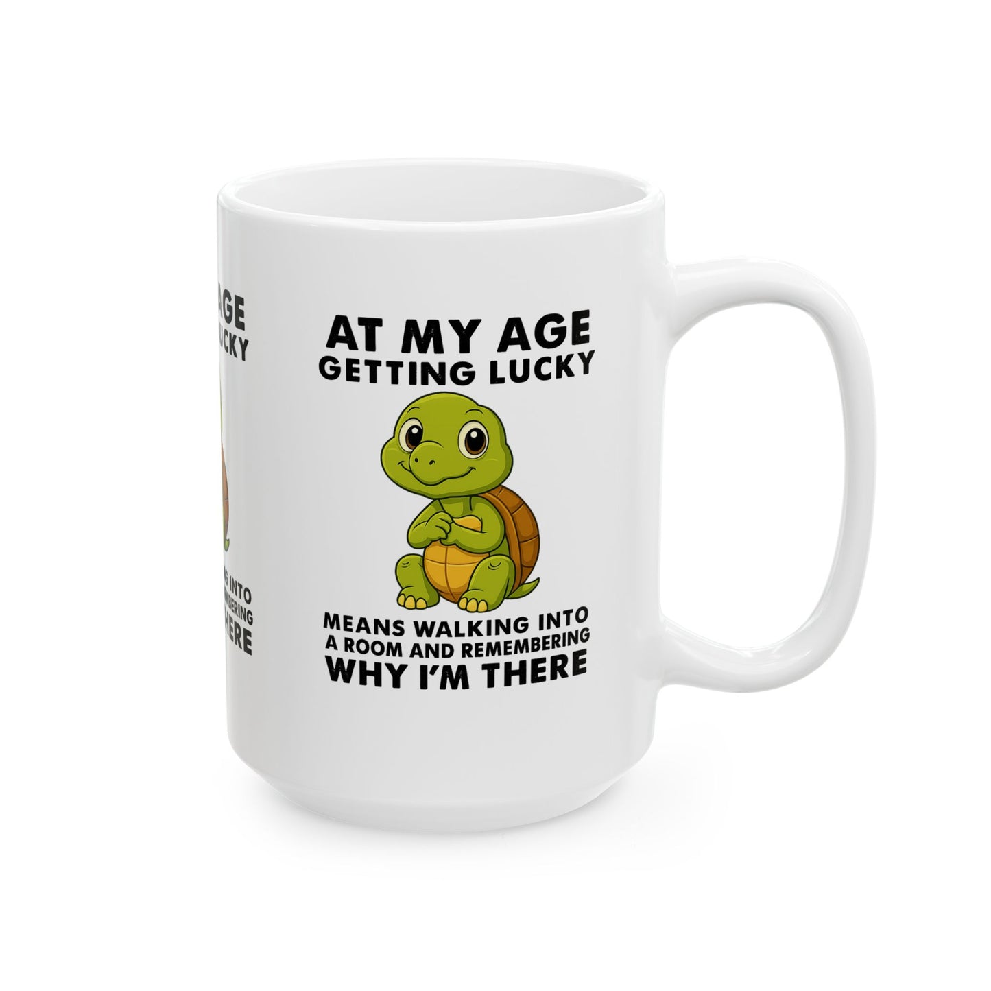 Funny Turtle Mug - Getting Lucky at My Age, Cute Gift for Seniors, Coffee Cup for Birthdays, Fun Home Decor, Humorous Tea Mug