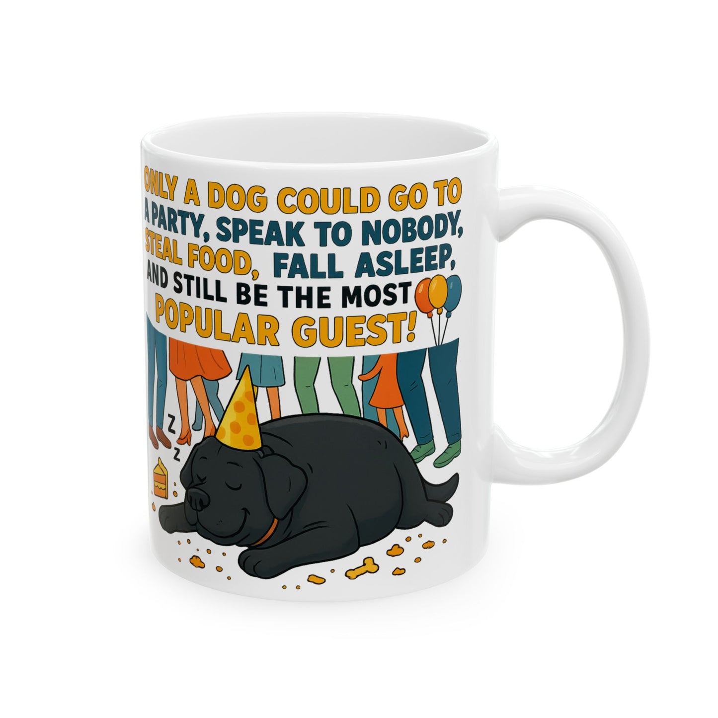 Sleepy Cat Party Mug, Funny Cat Lover Gift, Ceramic Coffee Cup, Ideal for Birthdays, Cat-Themed Celebrations, Pet Owner Present