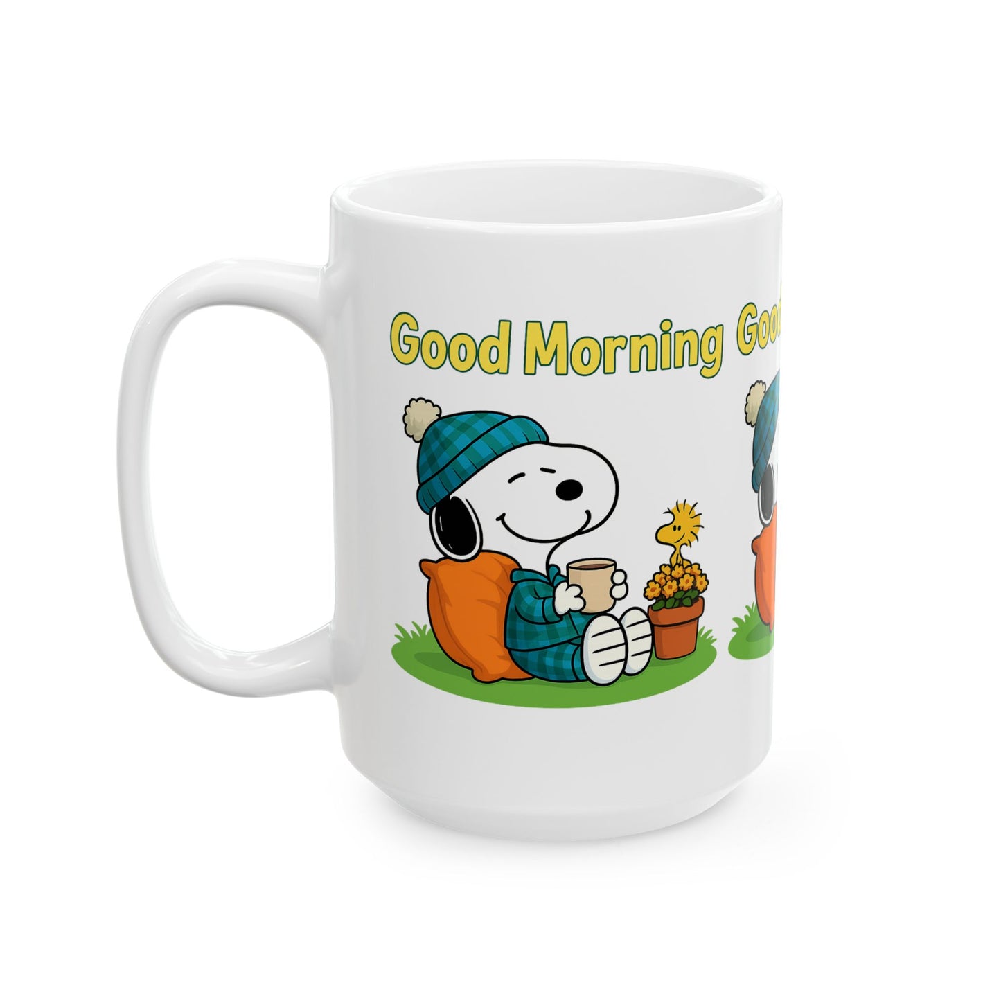 Cheerful Snoopy Ceramic Mug - Good Morning Delight, Cute Coffee Cup, Gift for Coffee Lovers, Cozy Home Decor, Fun Office Mug