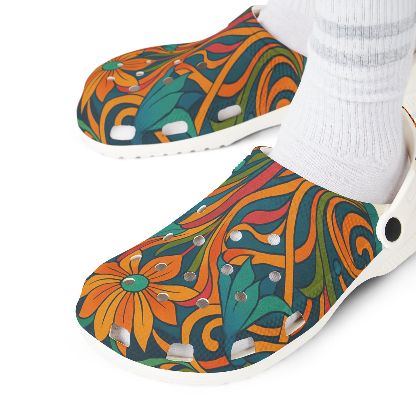Colorful Floral EVA Foam Shoes, Summer Clogs, Garden Slip-Ons, Outdoor Footwear, Funky Comfort Shoes