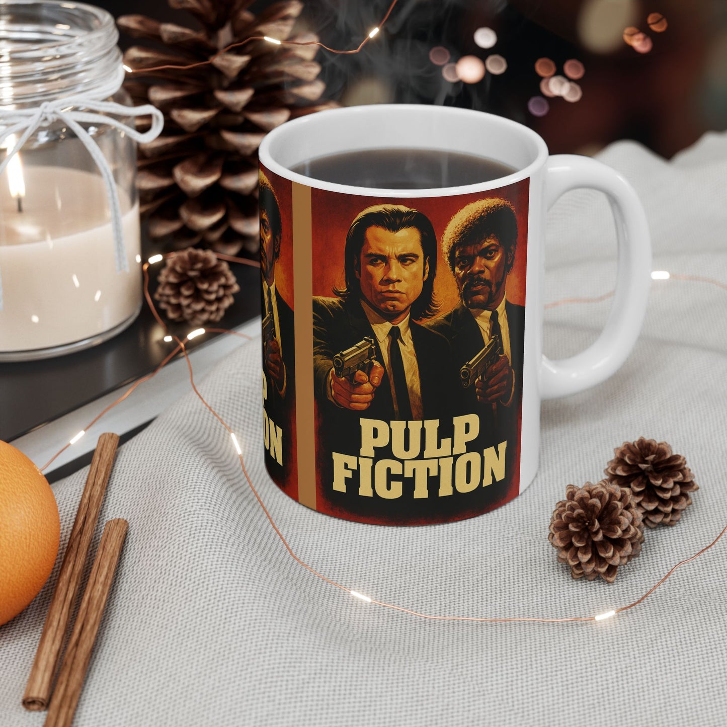 Pulp Fiction Ceramic Mug, Movie Lover Gift, Coffee Cup, Retro Film Merchandise, 11oz & 15oz Options
