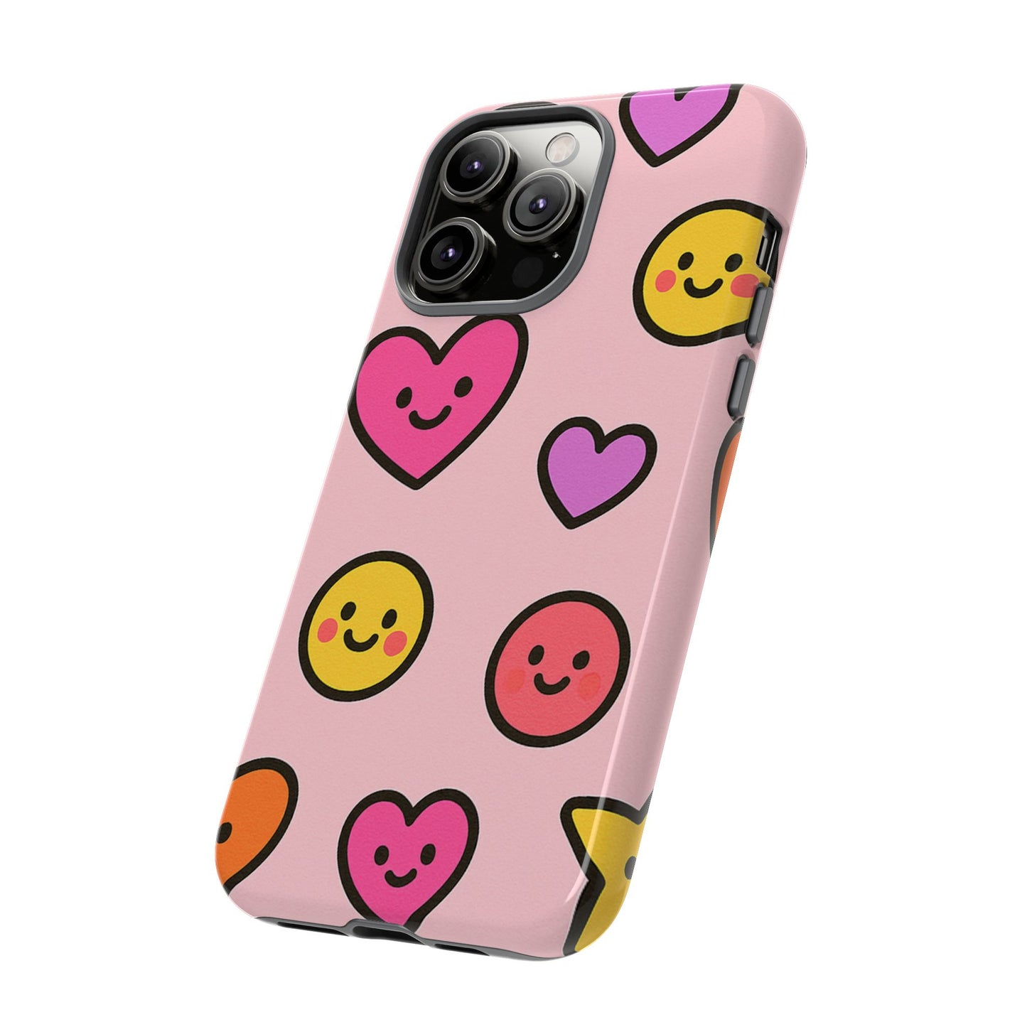 Cute Phone Case with Smiley Faces and Hearts, Fun Gift for Kids and Teens, Cellphone Protector, Birthday Present, Cute Accessories