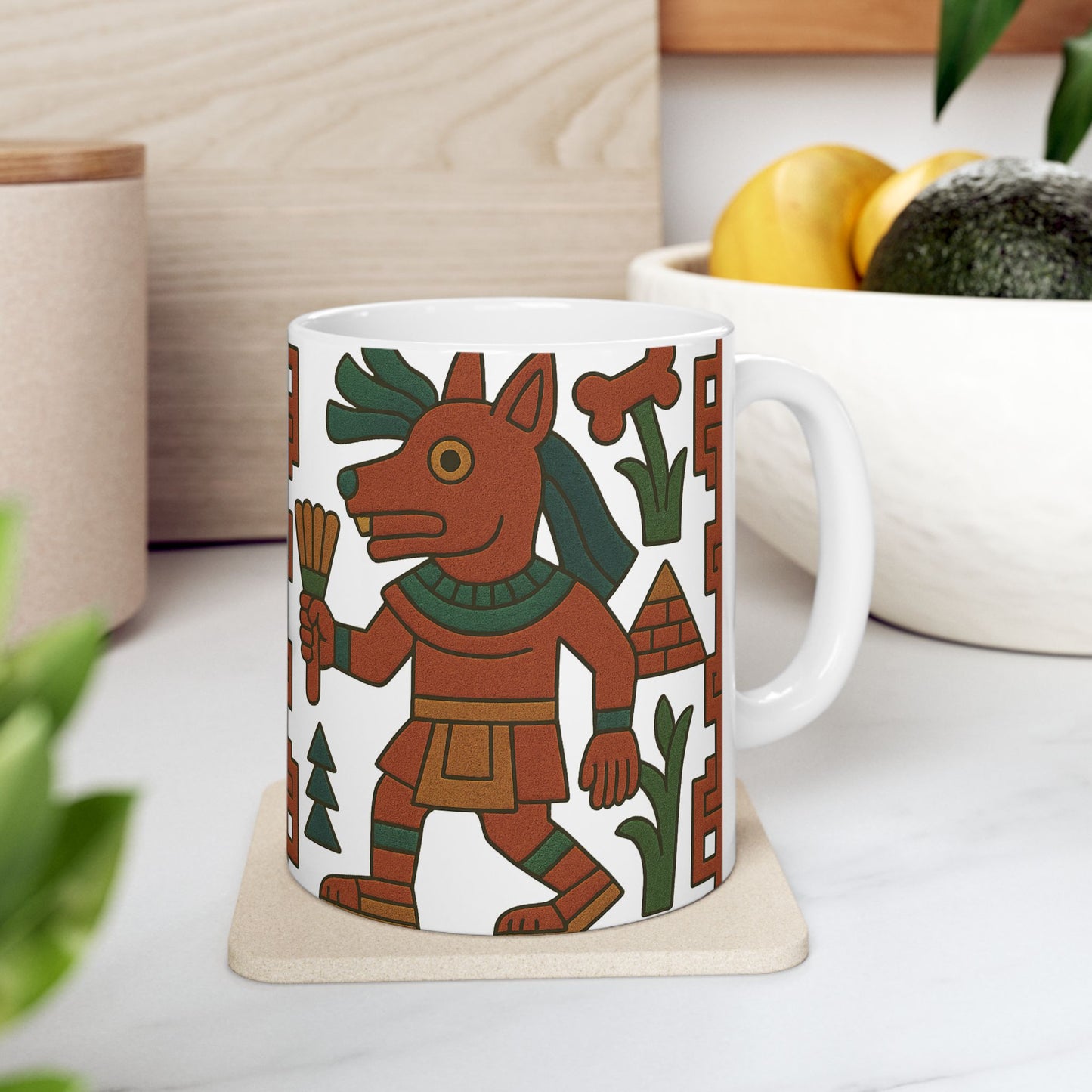 Ceramic Mug with Indigenous Art, Unique Coffee Cup, Tribal Design Mug, Ethnic Style Drinkware, Cultural Gift for Coffee Lovers, aztec